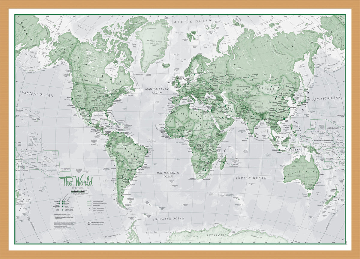 WM00274_M_WDOAK - The World Is Art - Wall Map Green