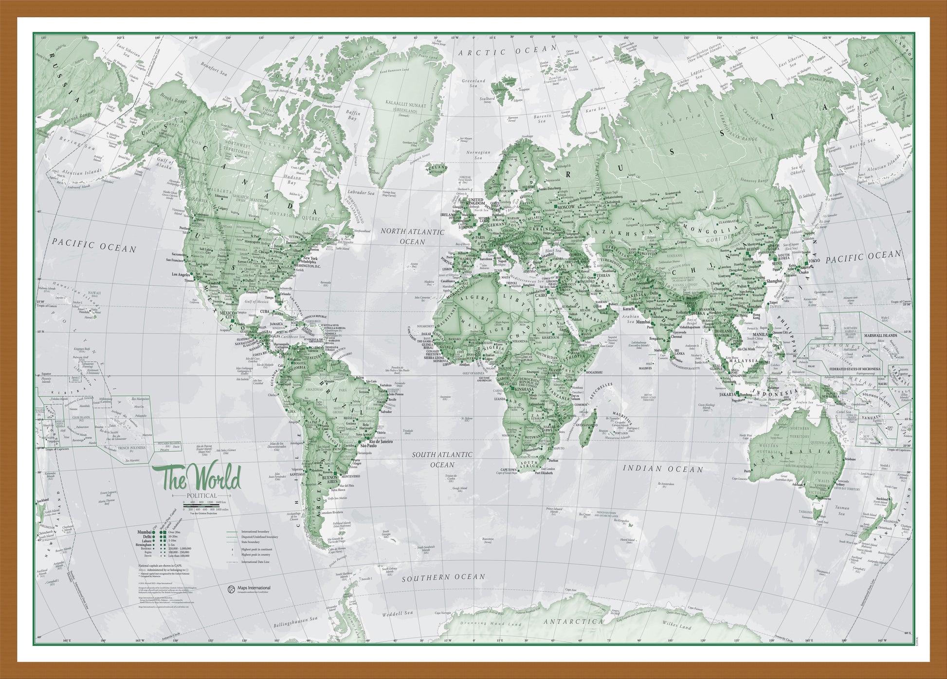 The World Is Art Wall Map Green Teak Frame Wdtea