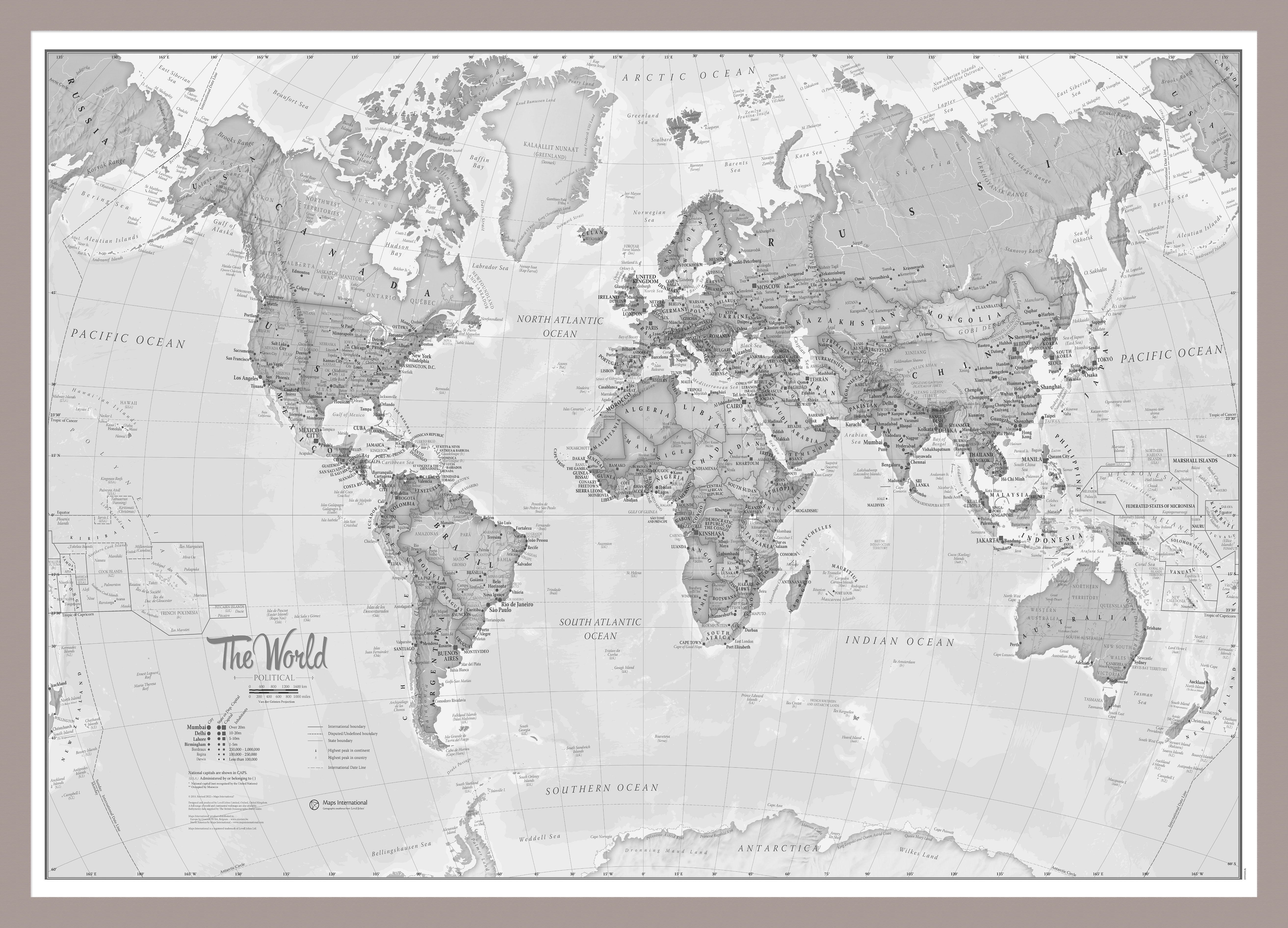 The World Is Art Wall Map Grey Aluminium Frame