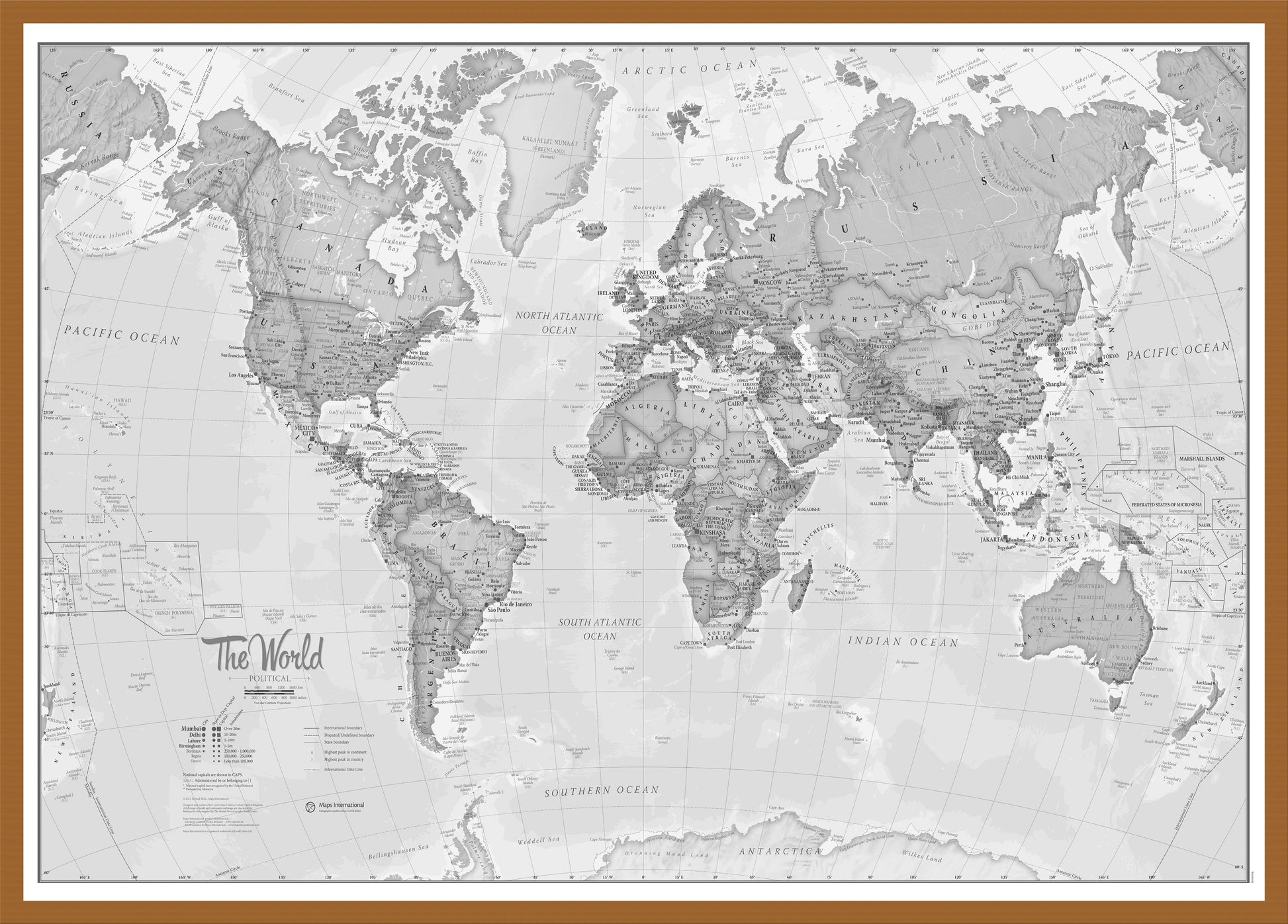 The World Is Art Wall Map Grey Teak Frame Wdtea