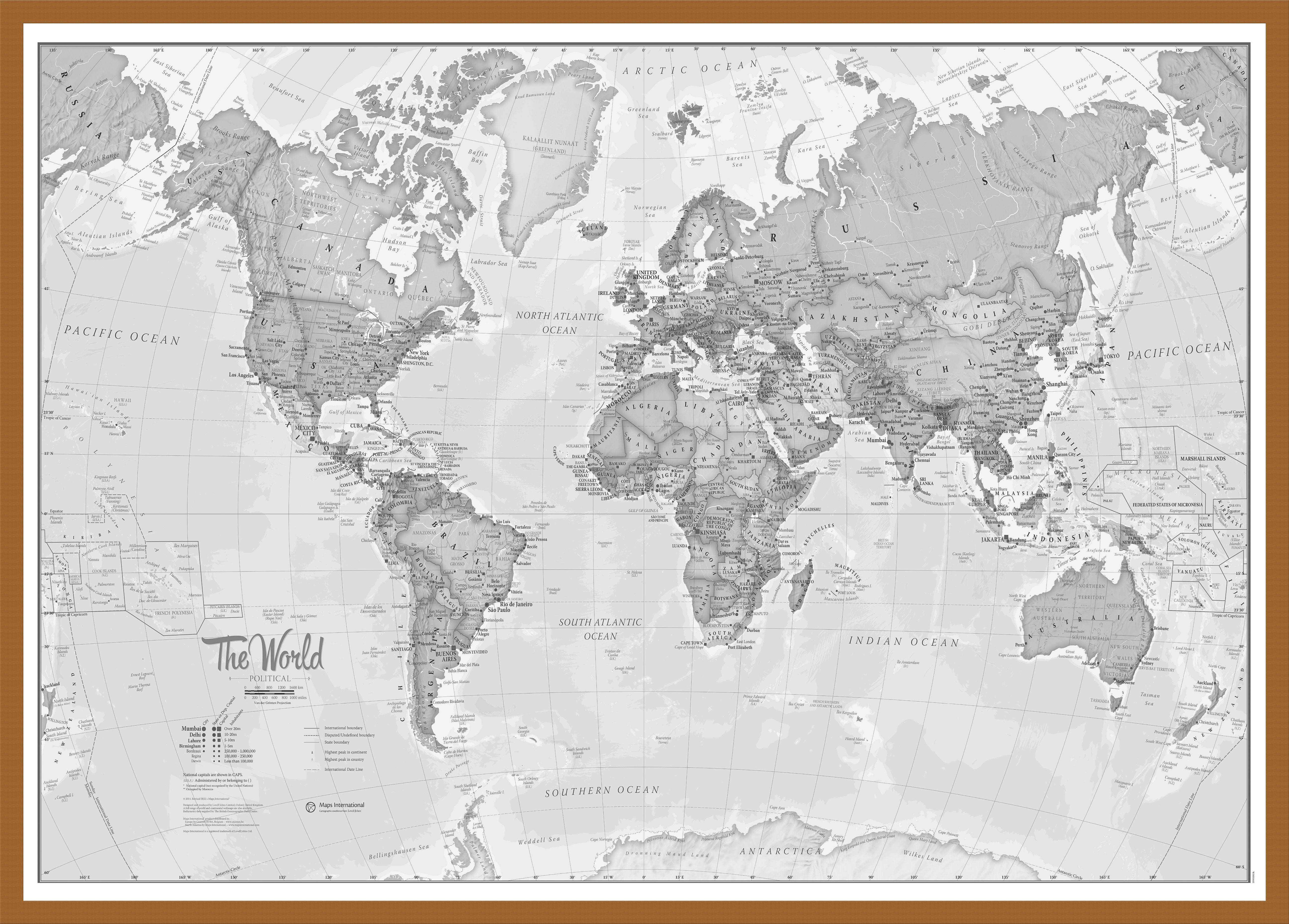 The World Is Art Wall Map Grey Teak Frame Wdtea