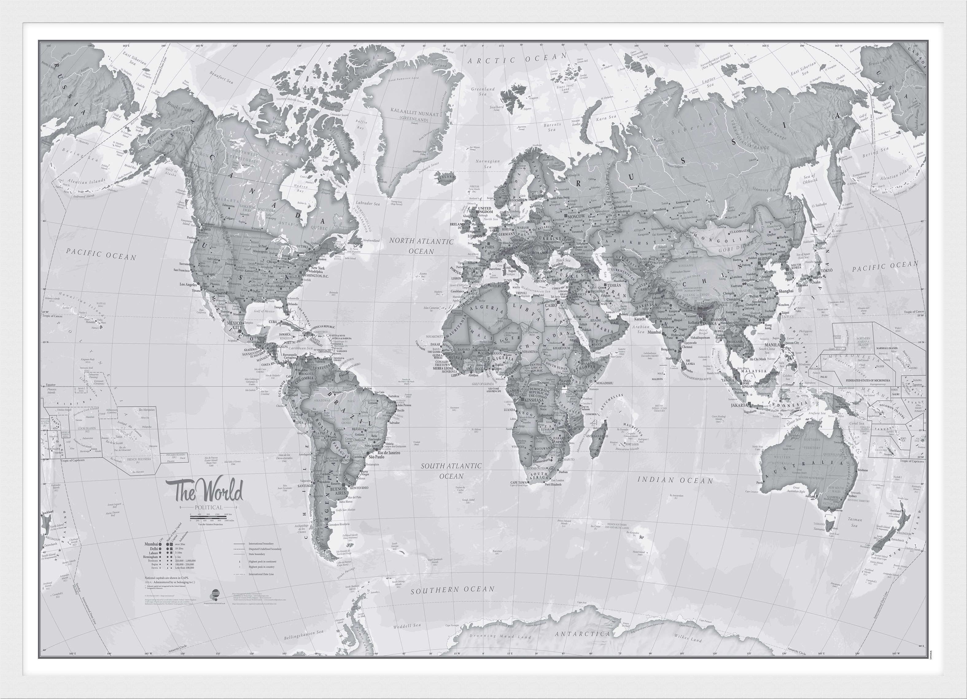 WM01643_M_BWWHI - The World Is Art - Wall Map Grey