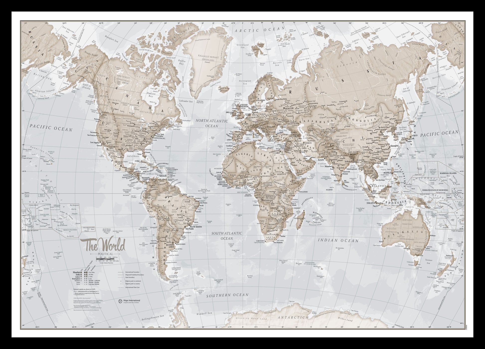 The World Is Art Wall Map Neutral Black Frame Pinbl