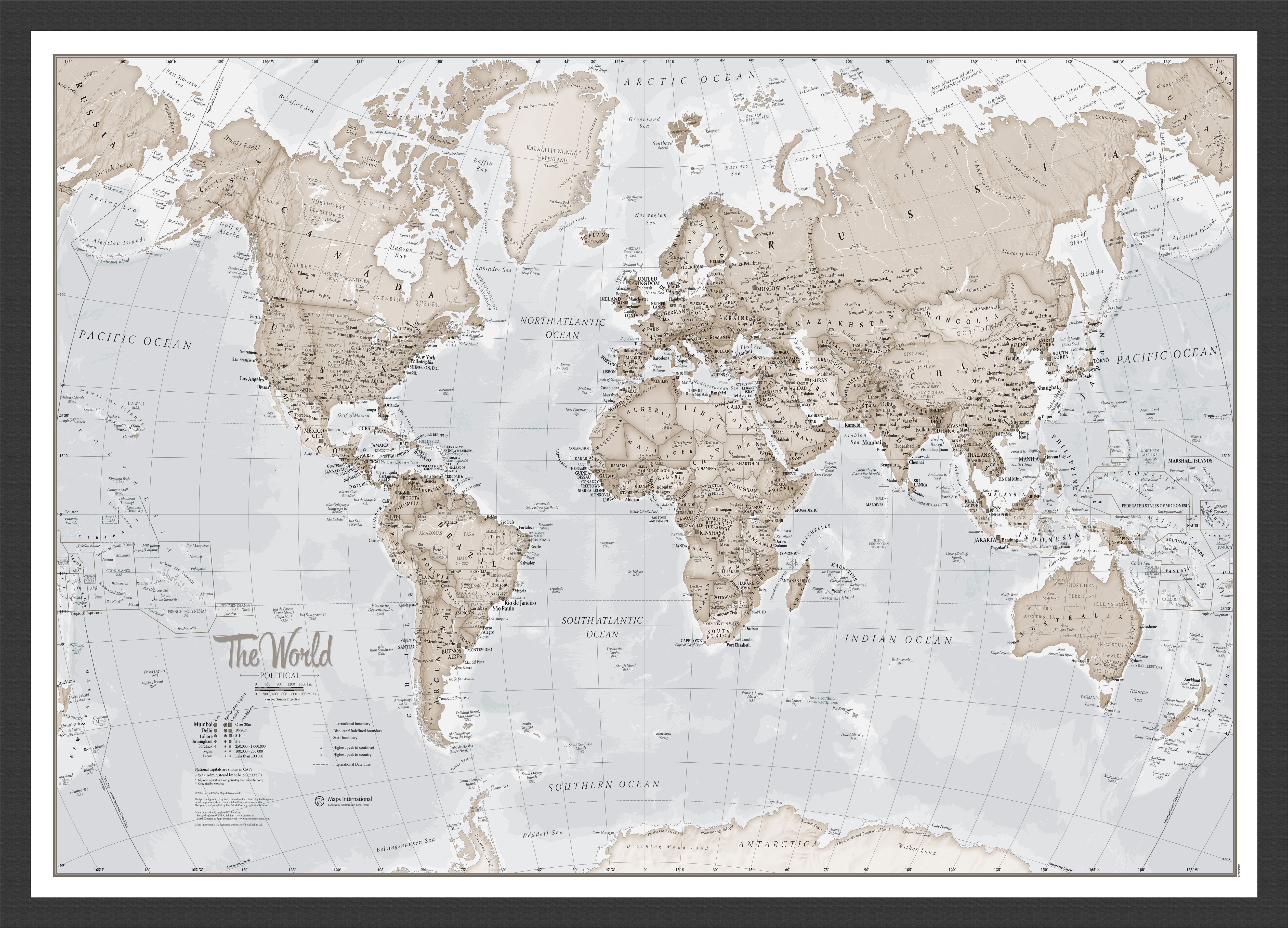 The World Is Art Wall Map Neutral Black Frame Wdbla