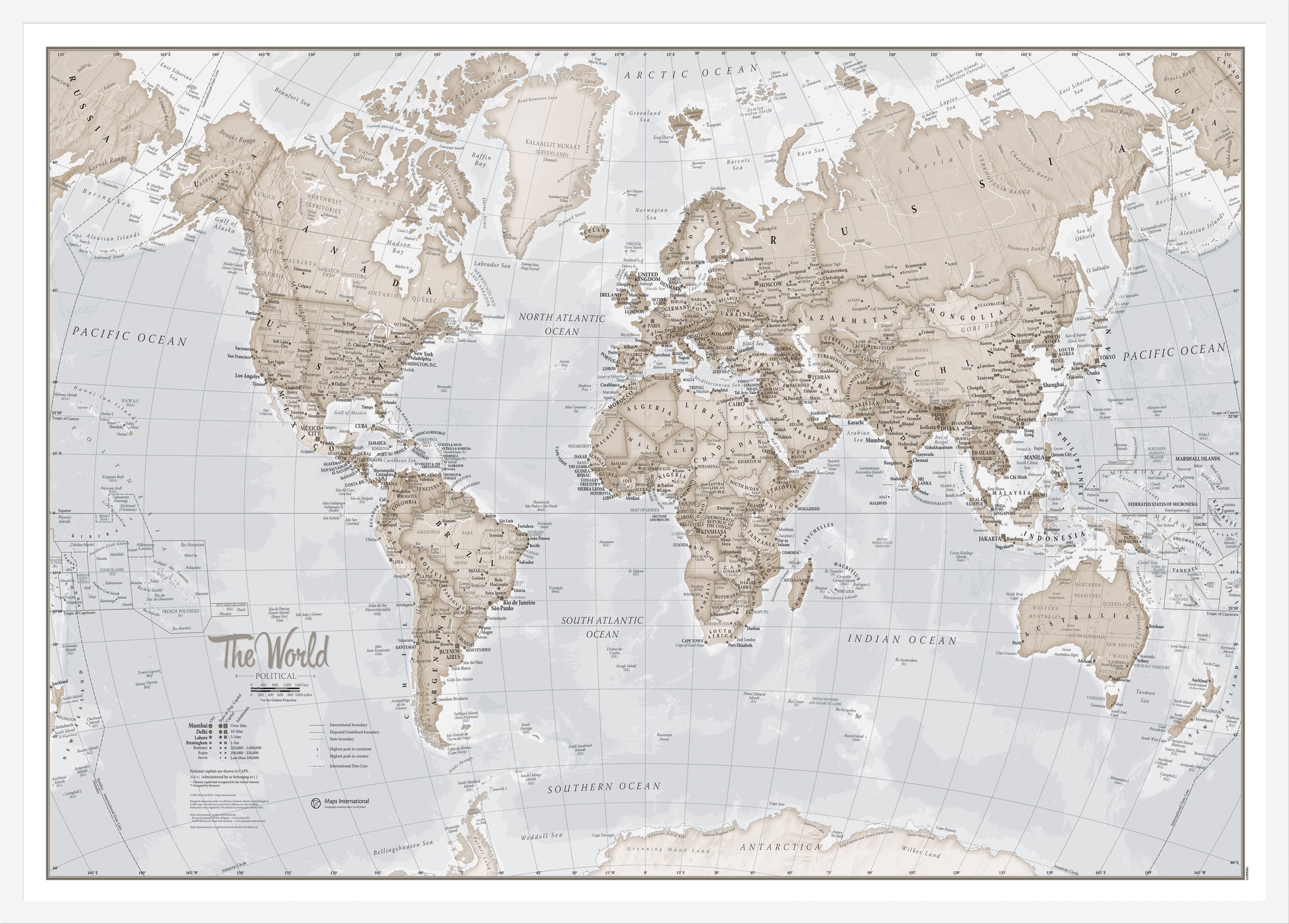 The World Is Art Wall Map Neutral White Frame