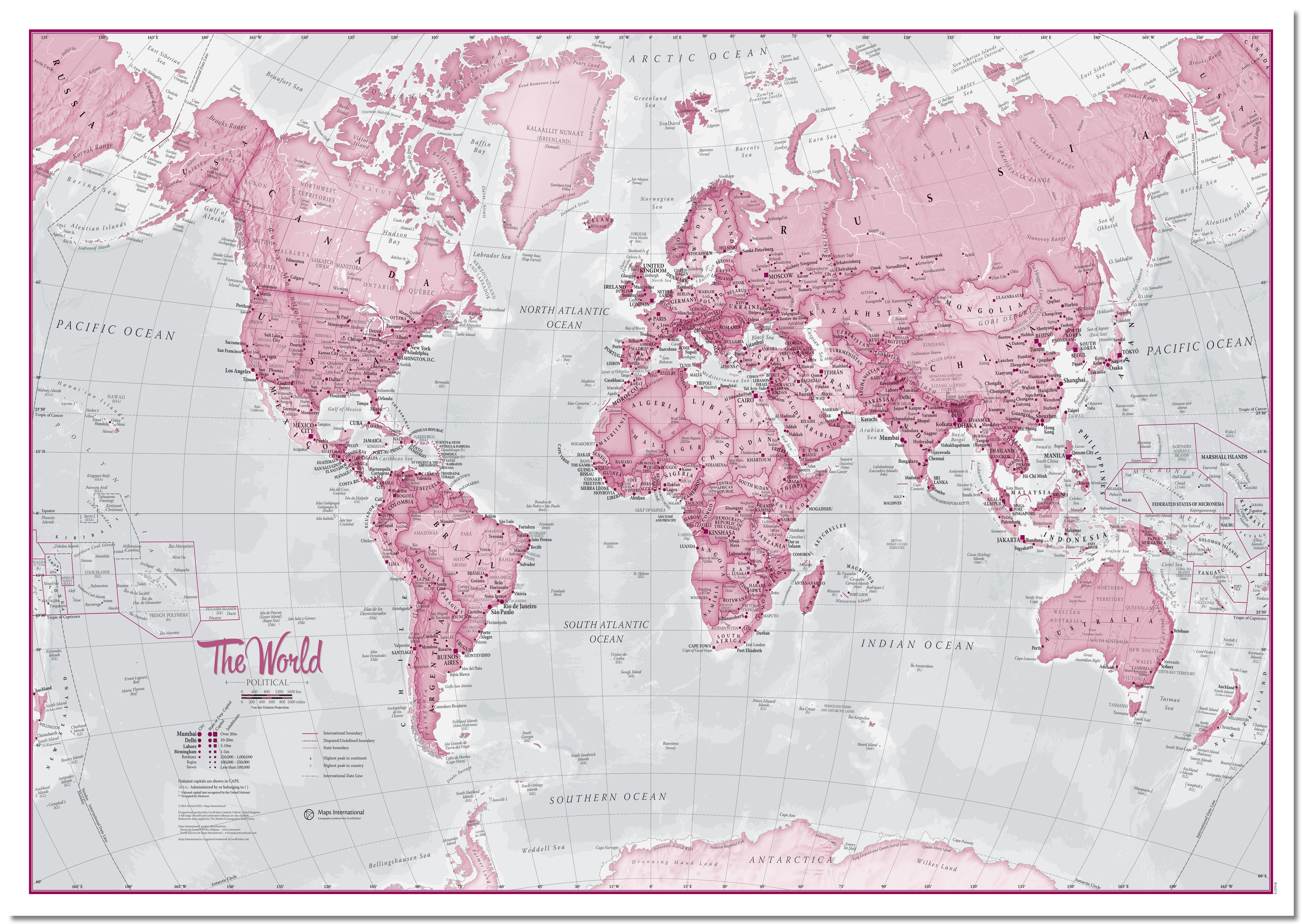 The World Is Art Wall Map Pink Board Board