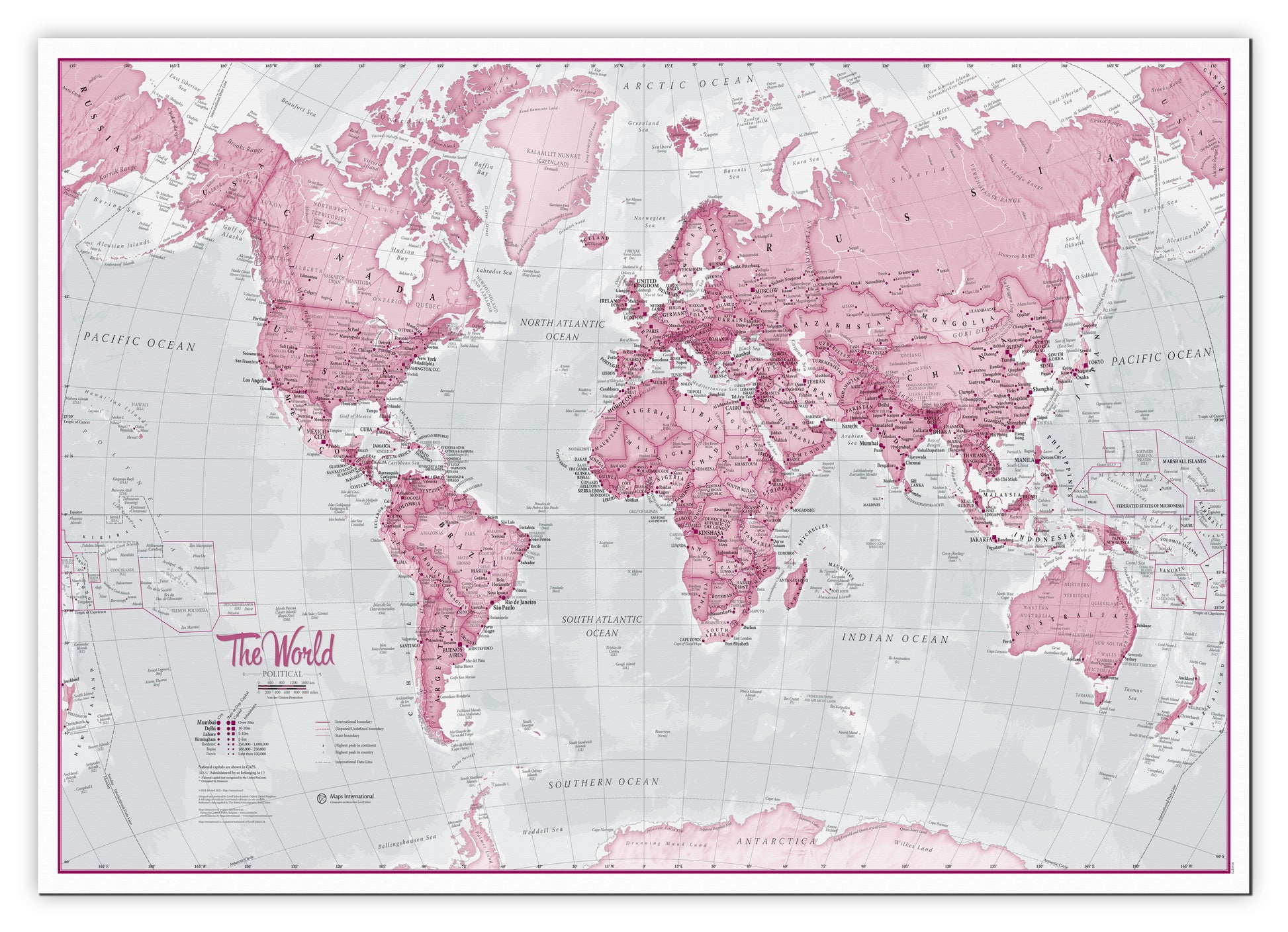 The World Is Art Wall Map Pink Canvas Canva