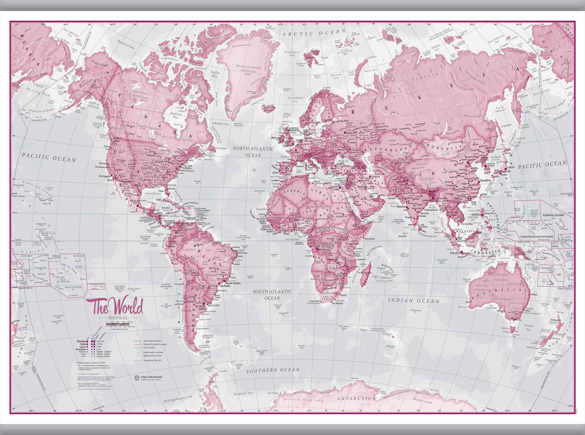 The World Is Art Wall Map Pink Hanging Bars Hangb