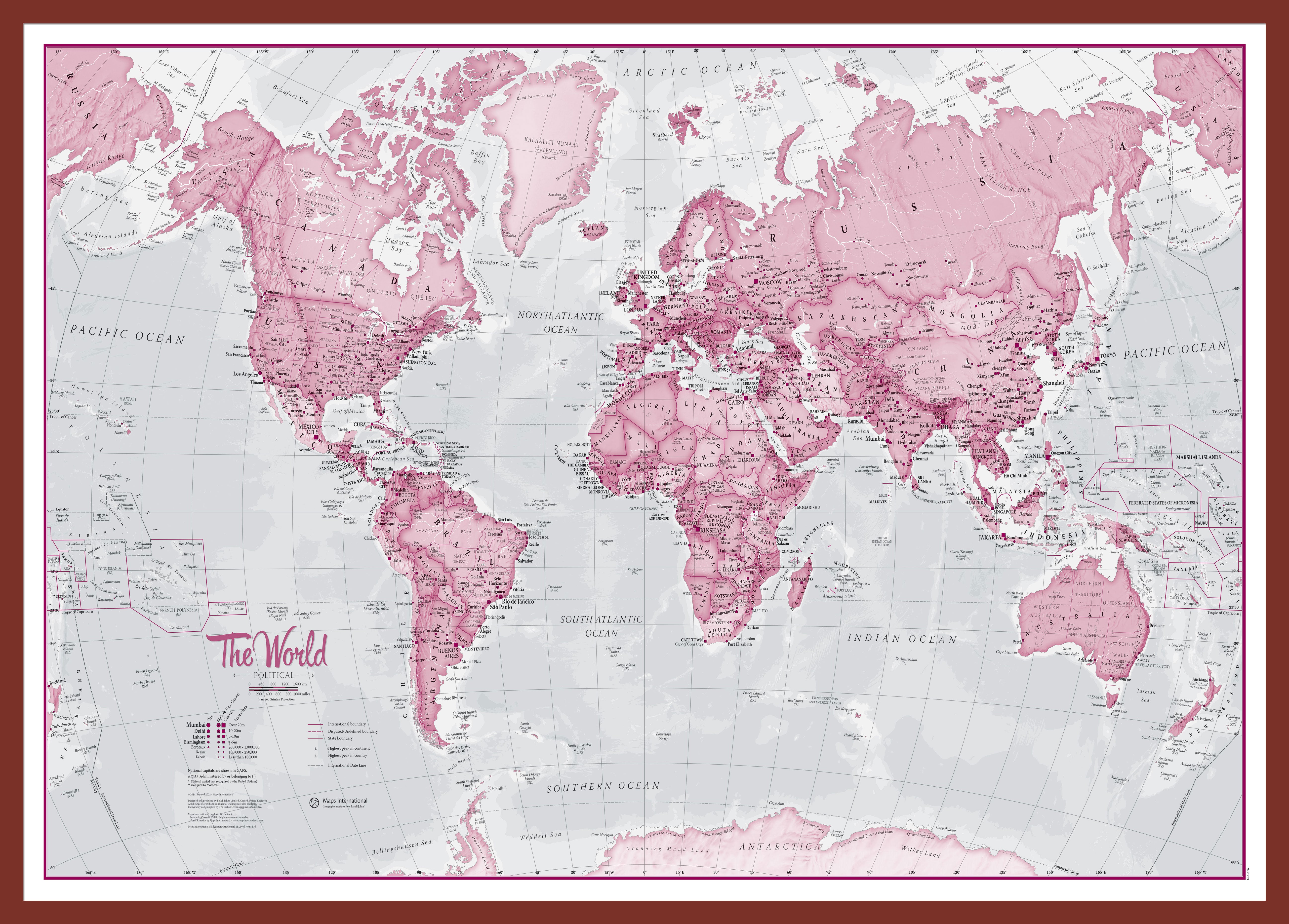The World Is Art Wall Map Pink Oak Frame Pinok