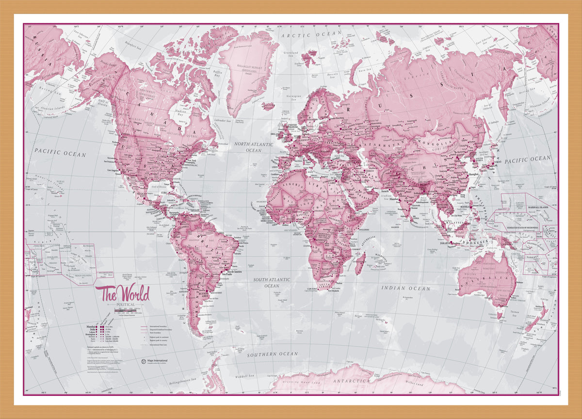 WM00273_M_BWOAK - The World Is Art - Wall Map Pink