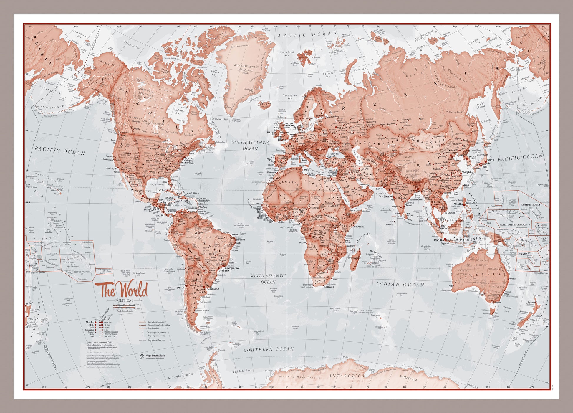 The World Is Art Wall Map Red Aluminium Frame