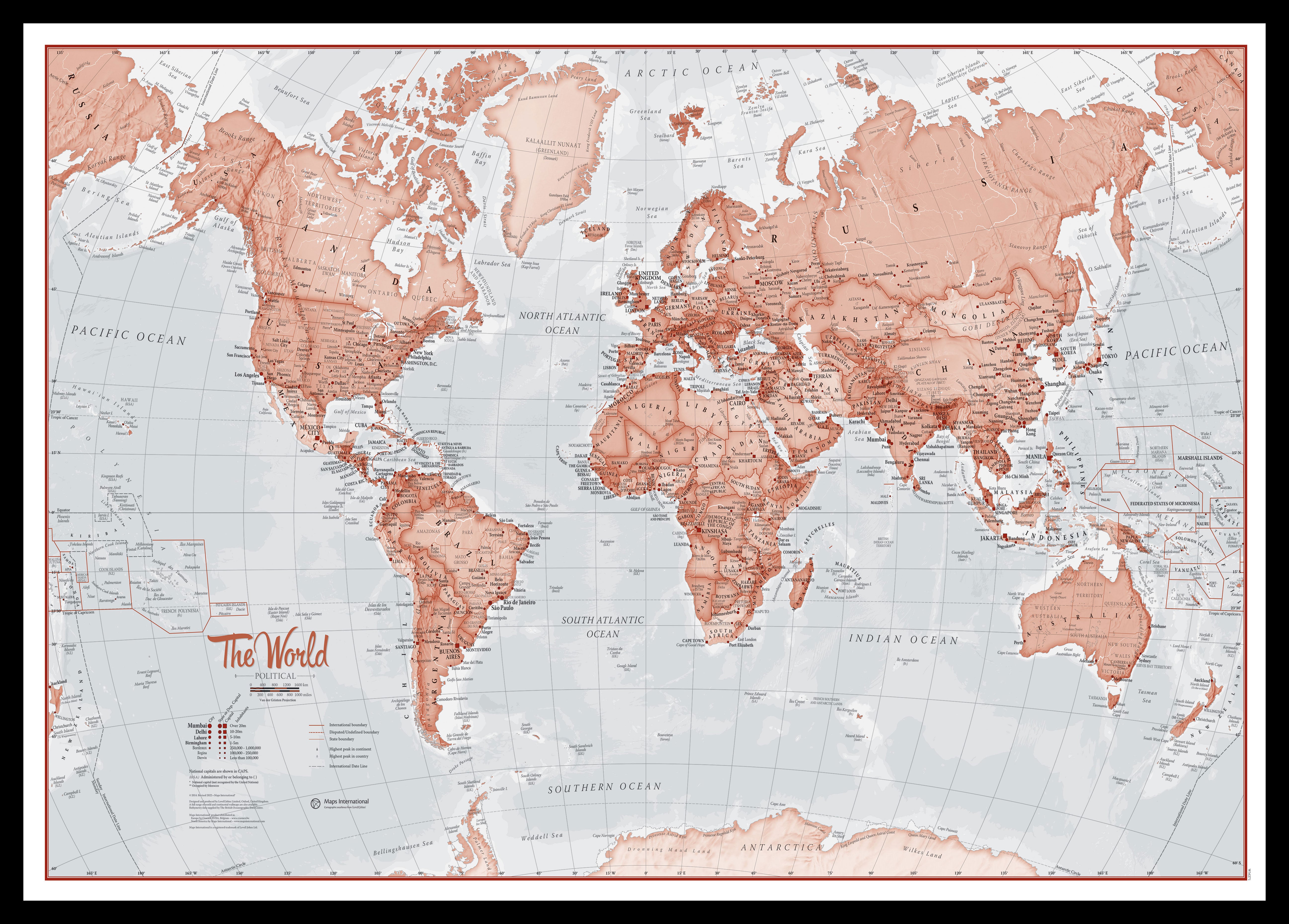 The World Is Art Wall Map Red Black Frame Pinbl