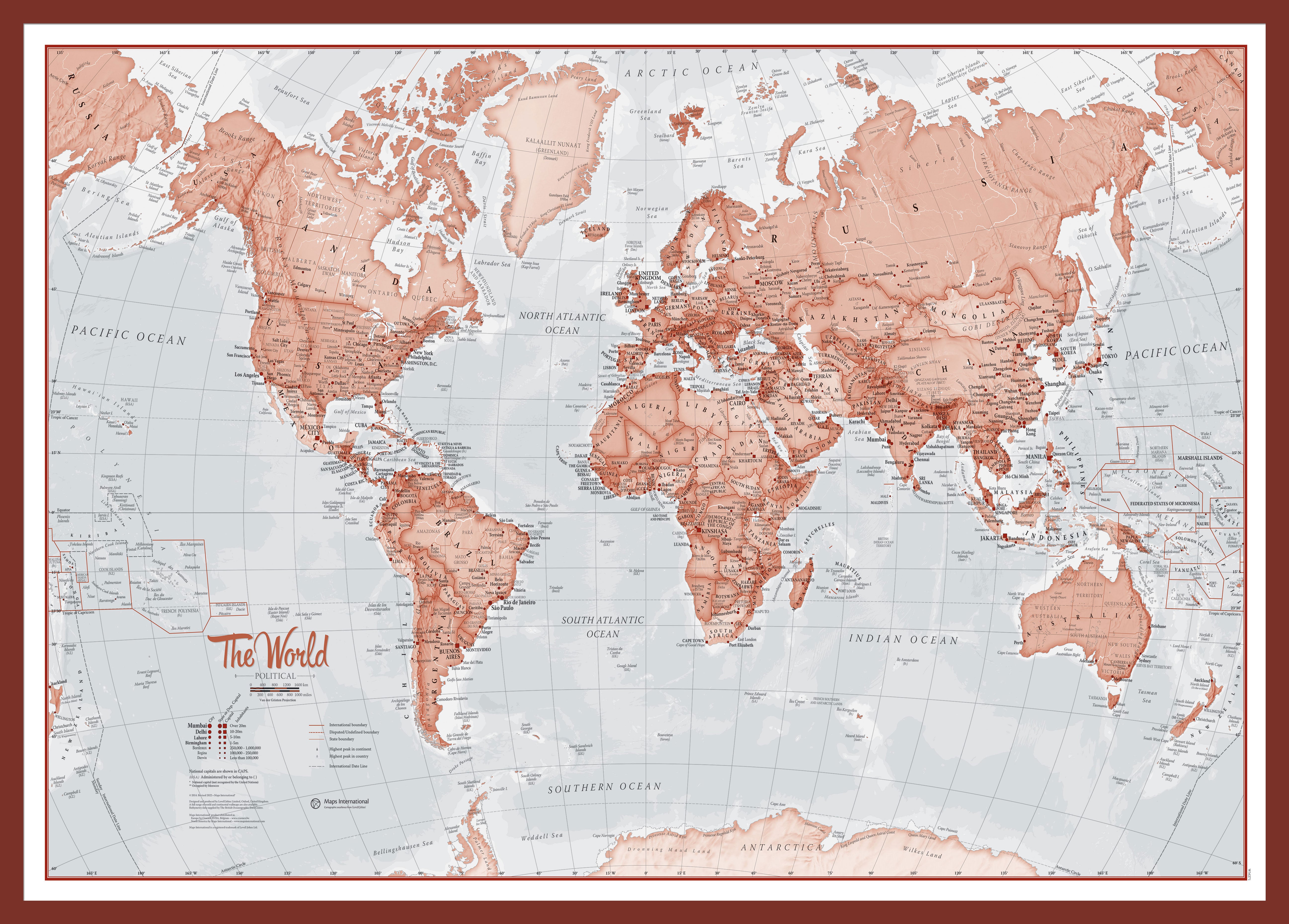 The World Is Art Wall Map Red Oak Frame Pinok