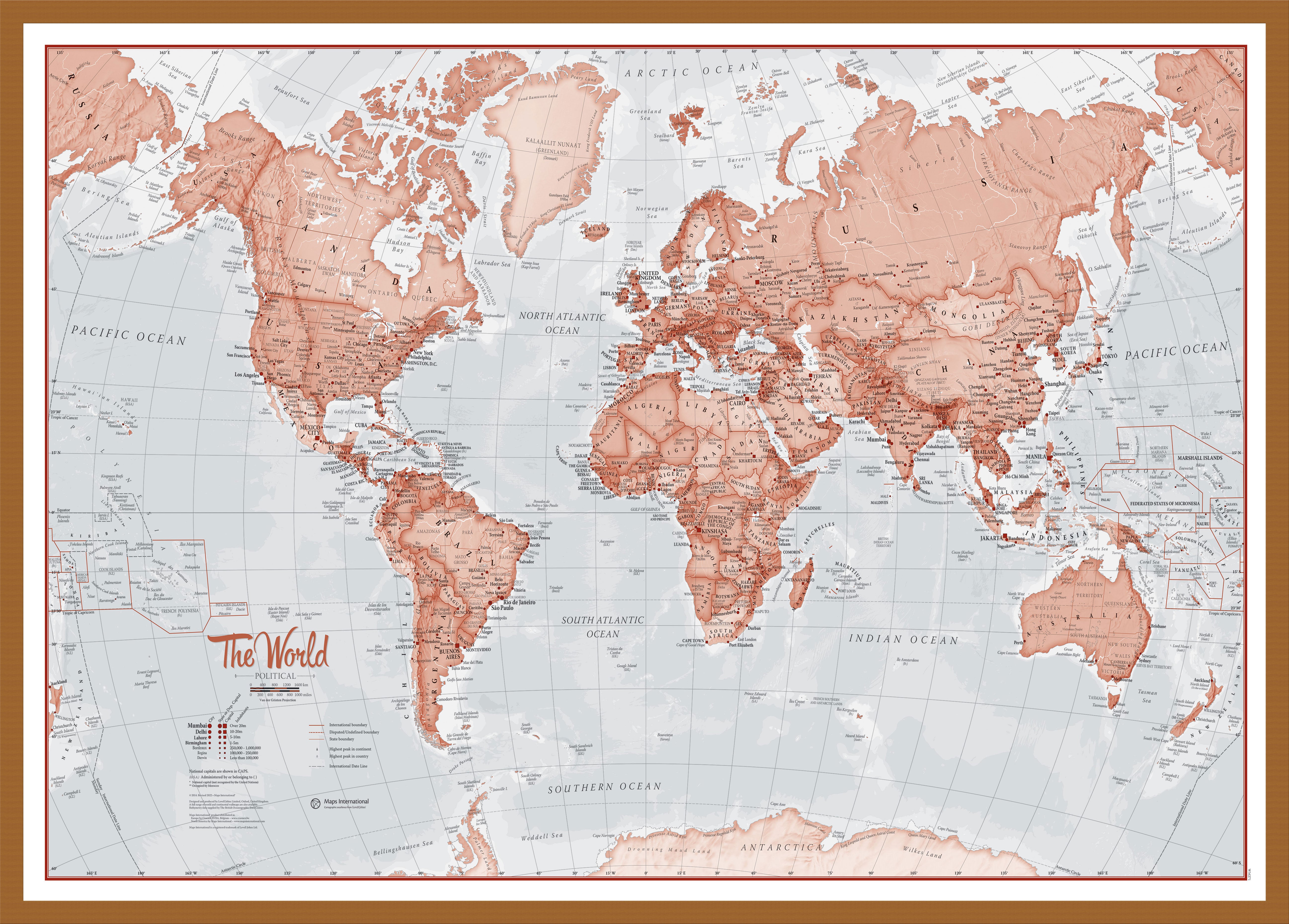 The World Is Art Wall Map Red Teak Frame Wdtea