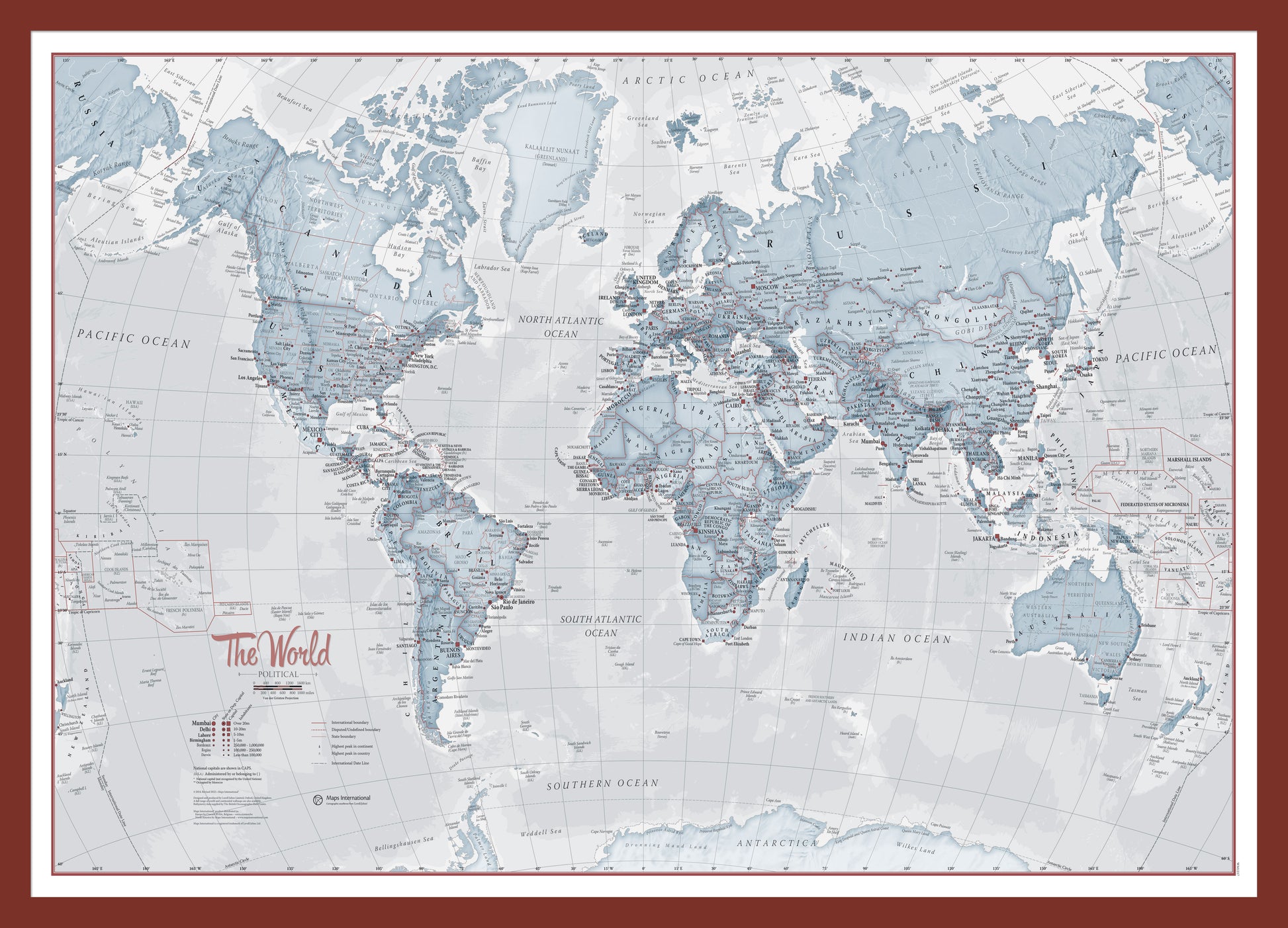 The World Is Art Wall Map Teal Oak Frame Pinok