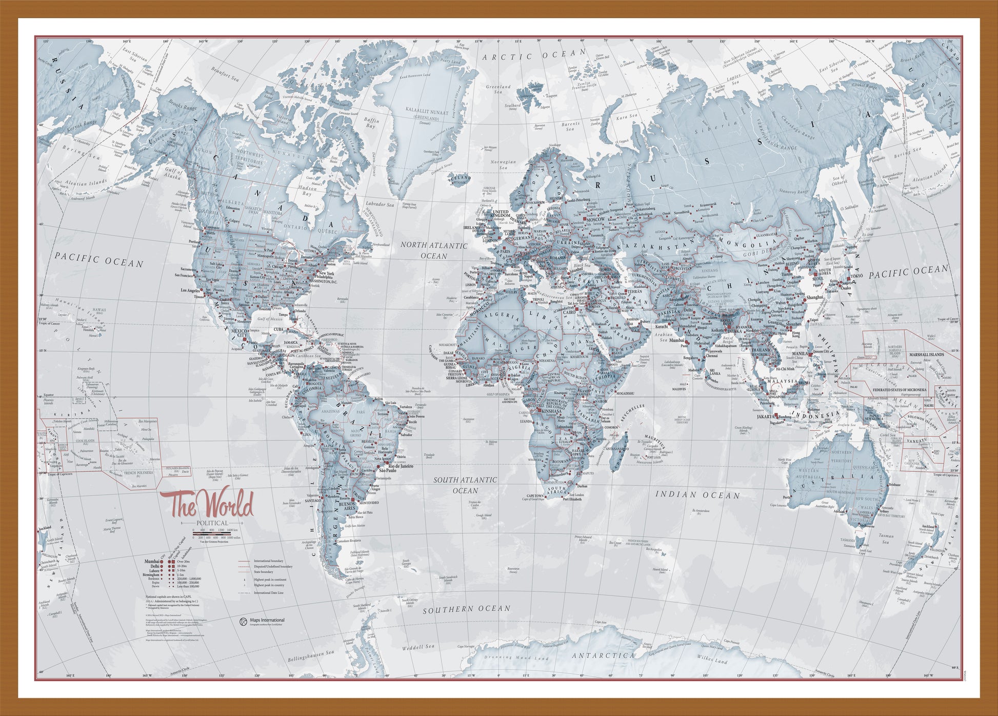 The World Is Art Wall Map Teal Teak Frame Wdtea