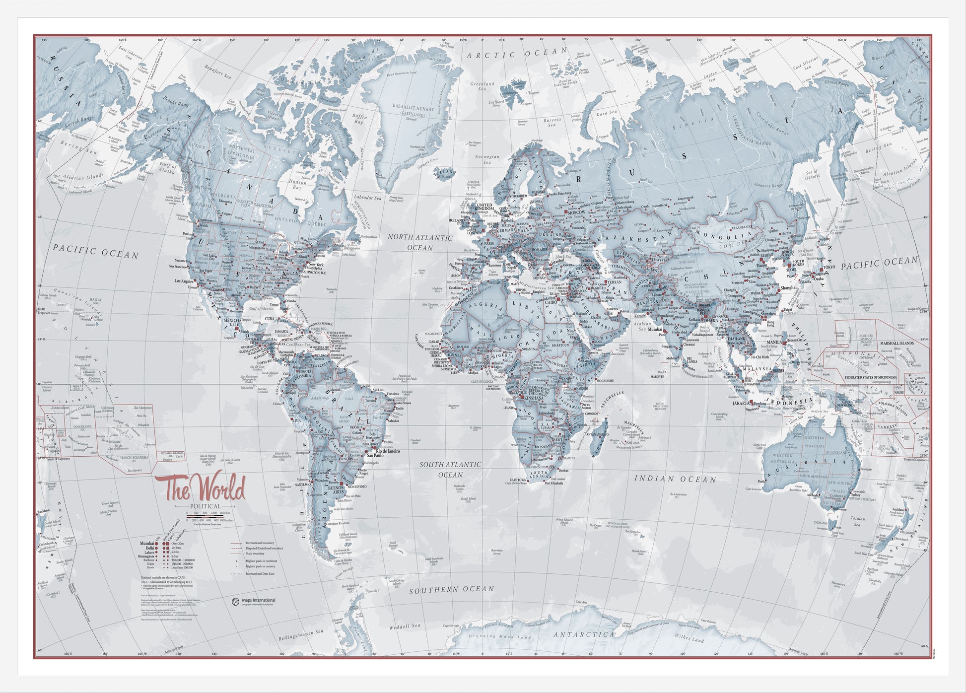 The World Is Art Wall Map Teal White Frame