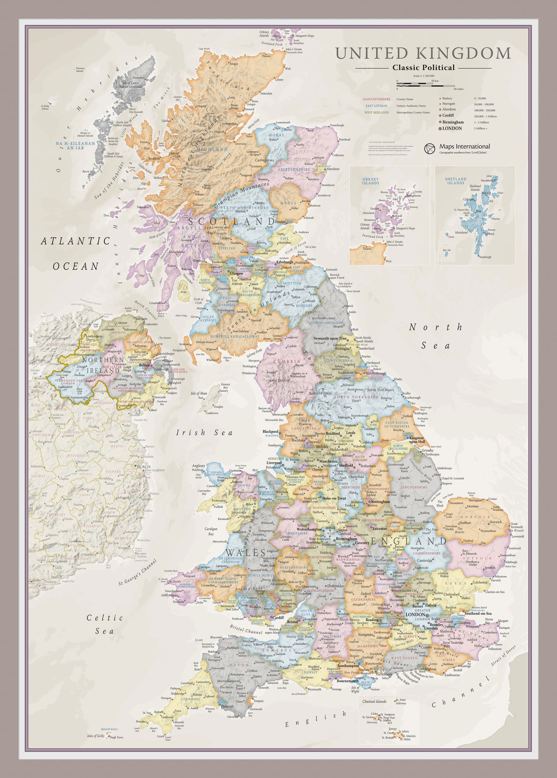 Uk Classic Wall Map Aluminium Frame