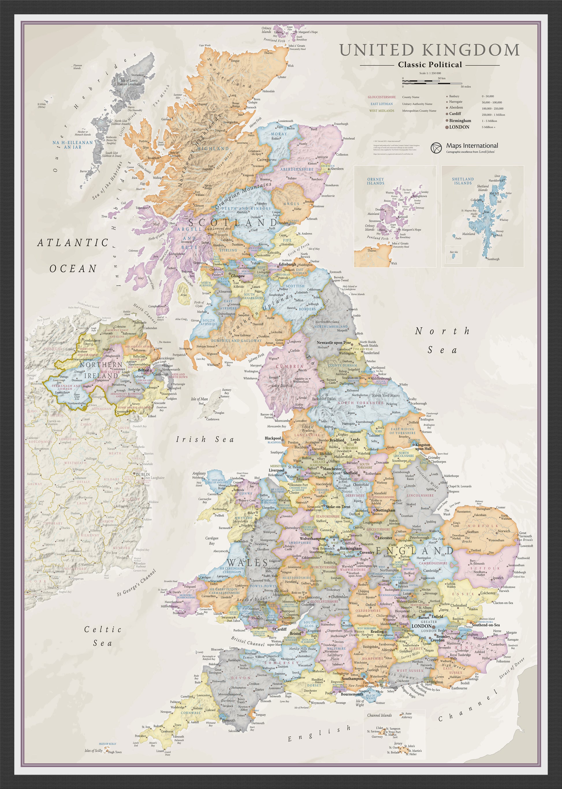 Uk Classic Wall Map Black Frame Wdbla