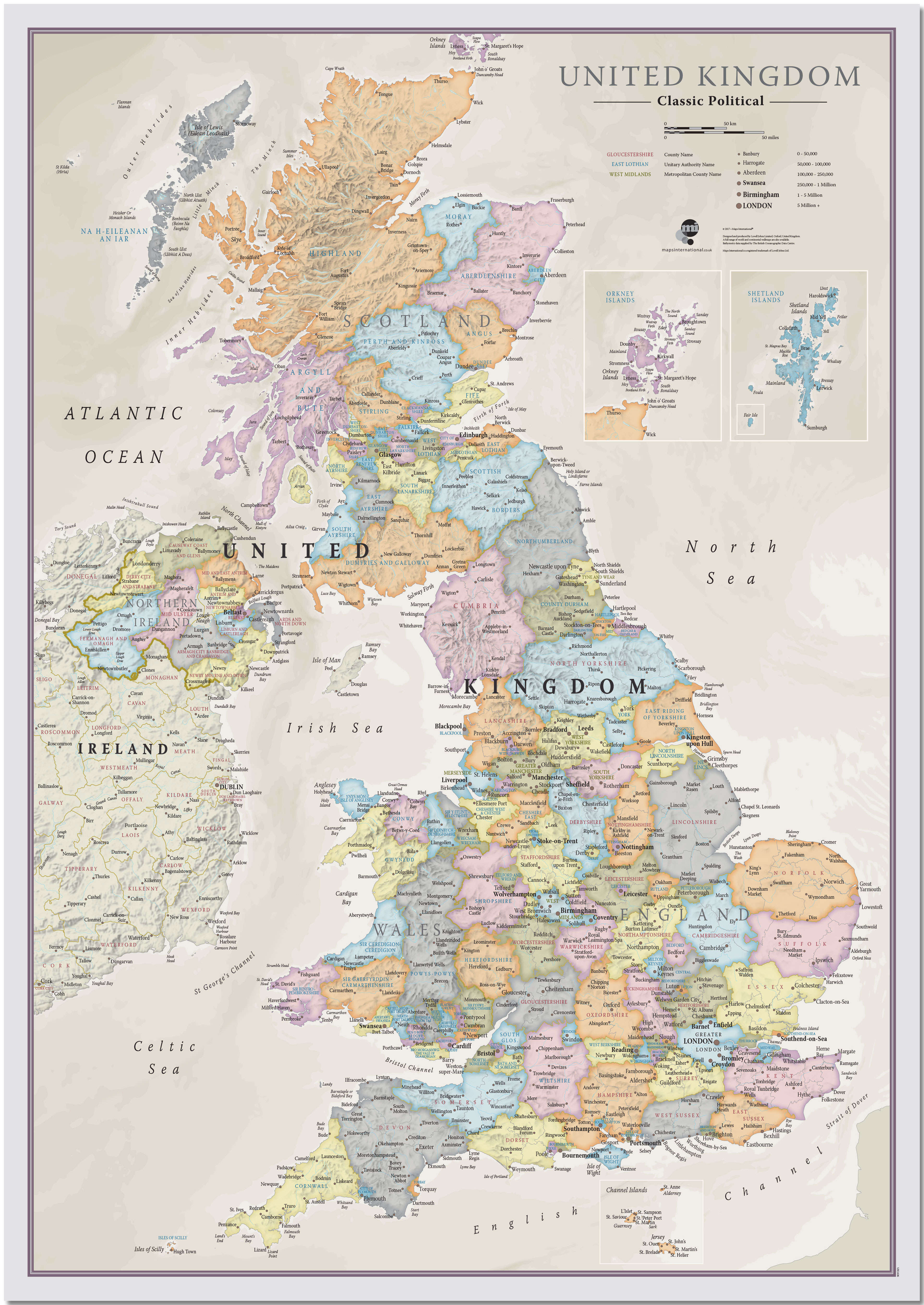 UK01636_M_PNBRD - UK Classic Wall Map