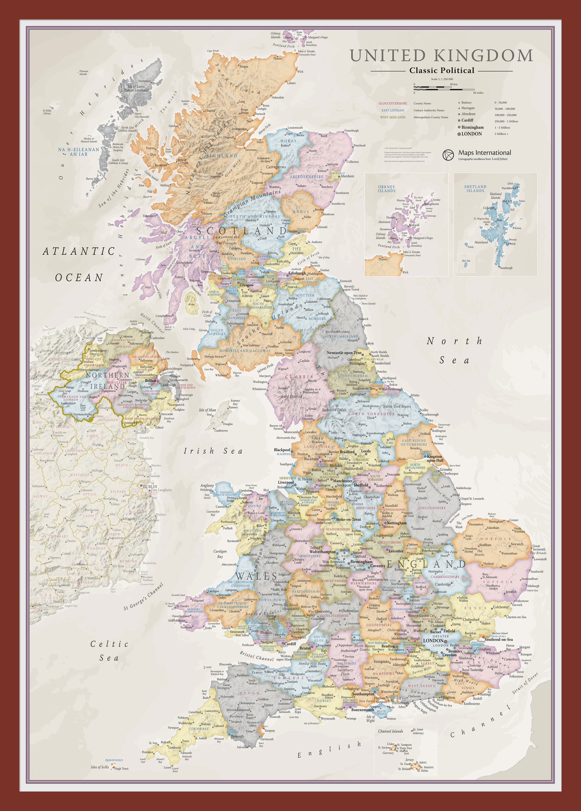 Uk Classic Wall Map Oak Frame Pinok
