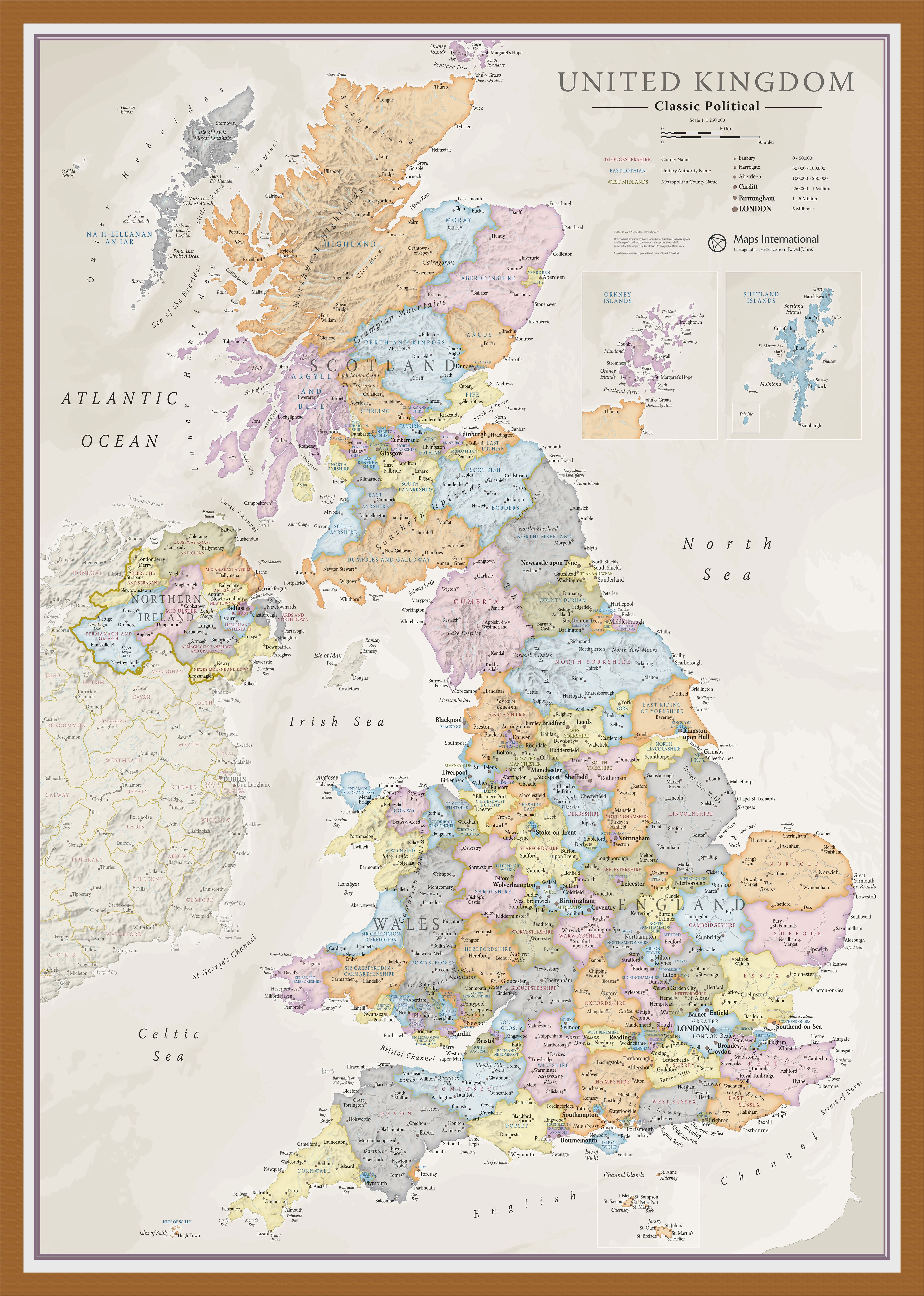 Uk Classic Wall Map Teak Frame Wdtea
