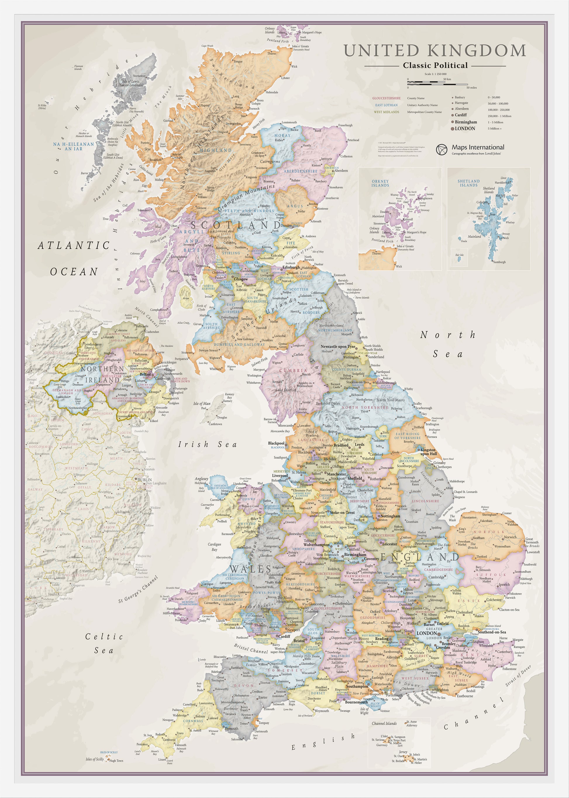 Uk Classic Wall Map White Frame