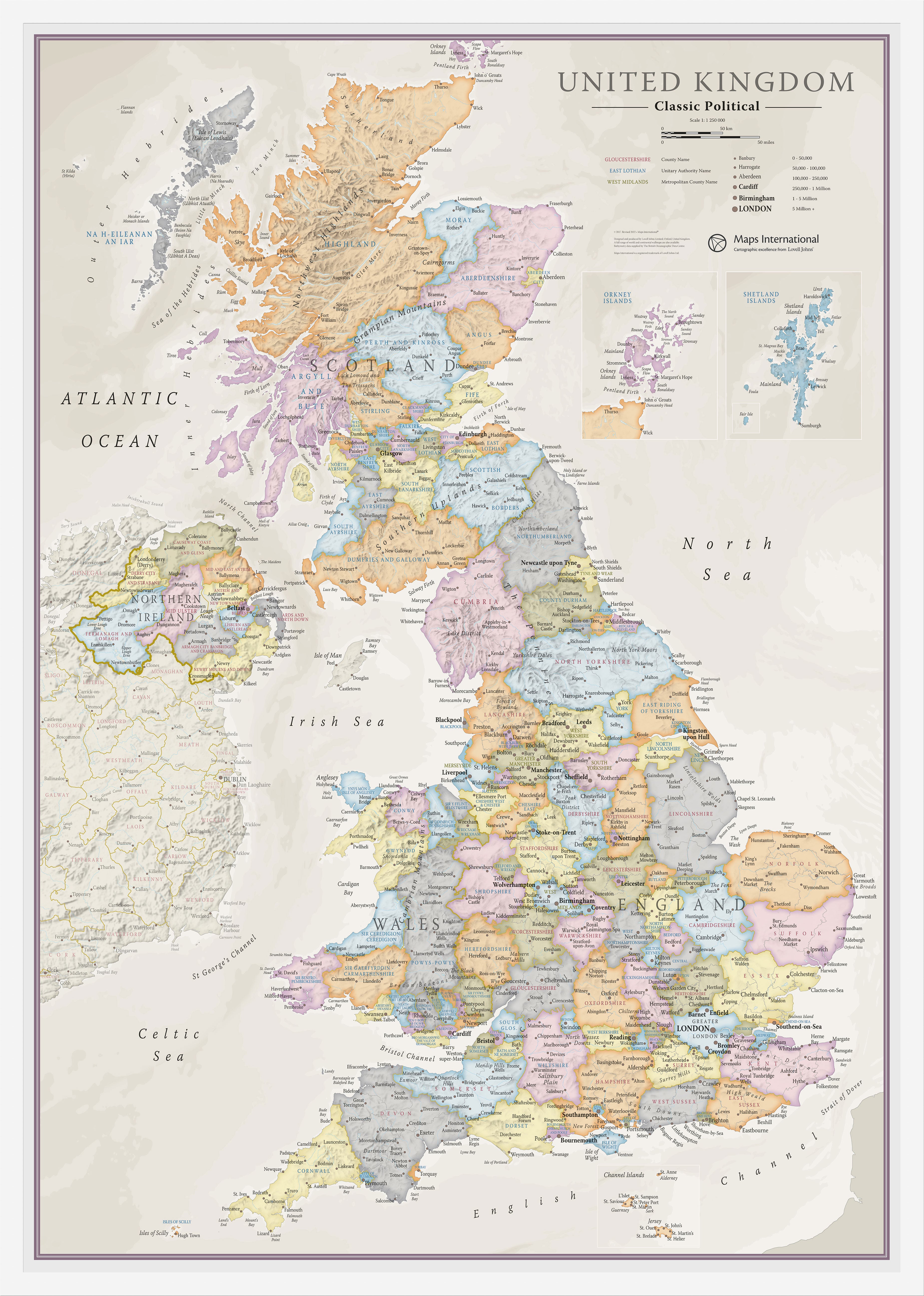 Uk Classic Wall Map White Frame