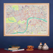 UK01751_M_WDOAK - Medium Vintage Map of London Poster (Wood Frame - Oak)