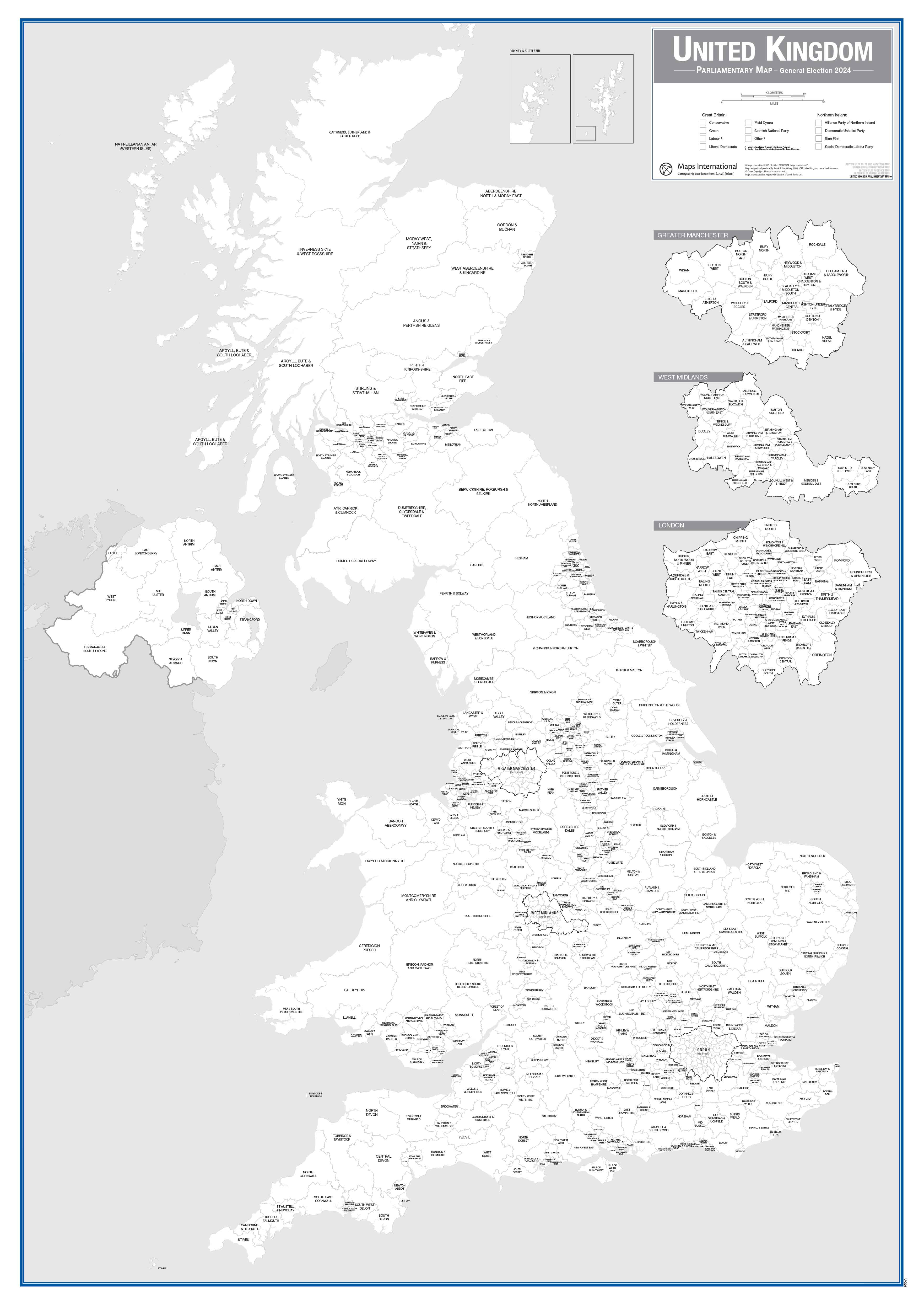 UK00399_L_LAMIN - UK Parliamentary Boundary Outline Map  - with updated boundaries for the 2024 General Election
