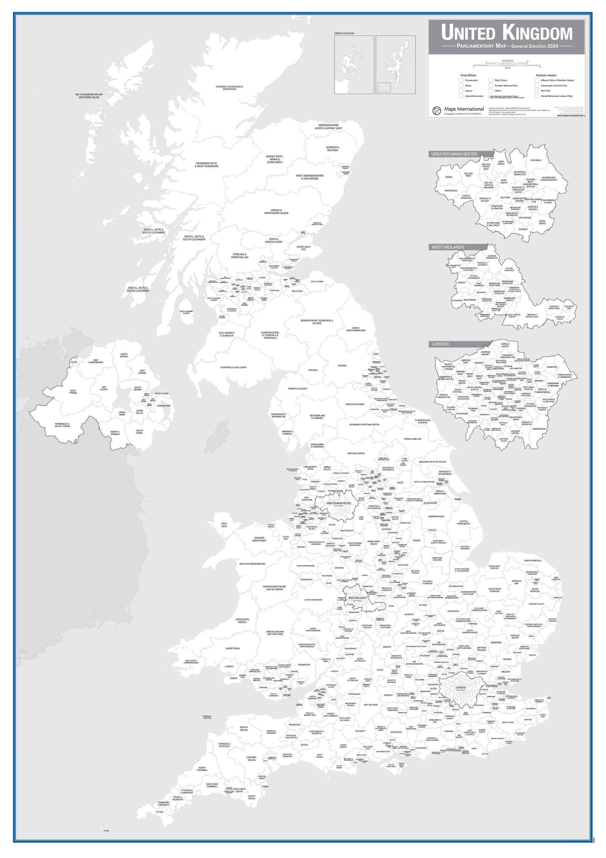 UK00399_L_LMBRD - UK Parliamentary Boundary Outline Map  - with updated boundaries for the 2024 General Election