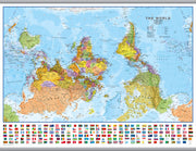WM00627_L_LAMHB - Upside-down World Wall Map Political with flags