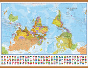 WM00627_L_CWDHB - Upside-down World Wall Map Political with flags
