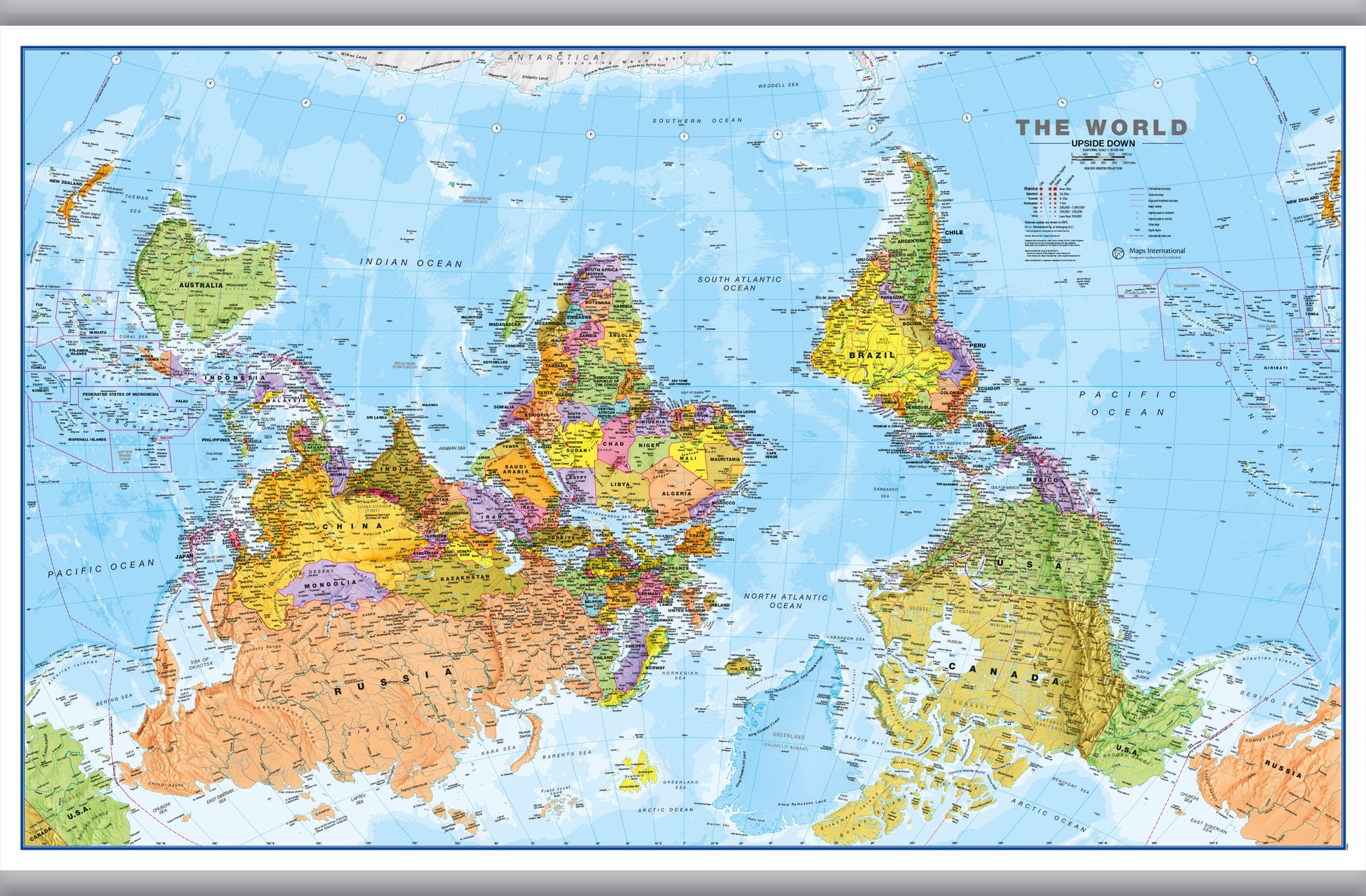 WM00626_L_CANHB - Upside Down World Wall Map Political