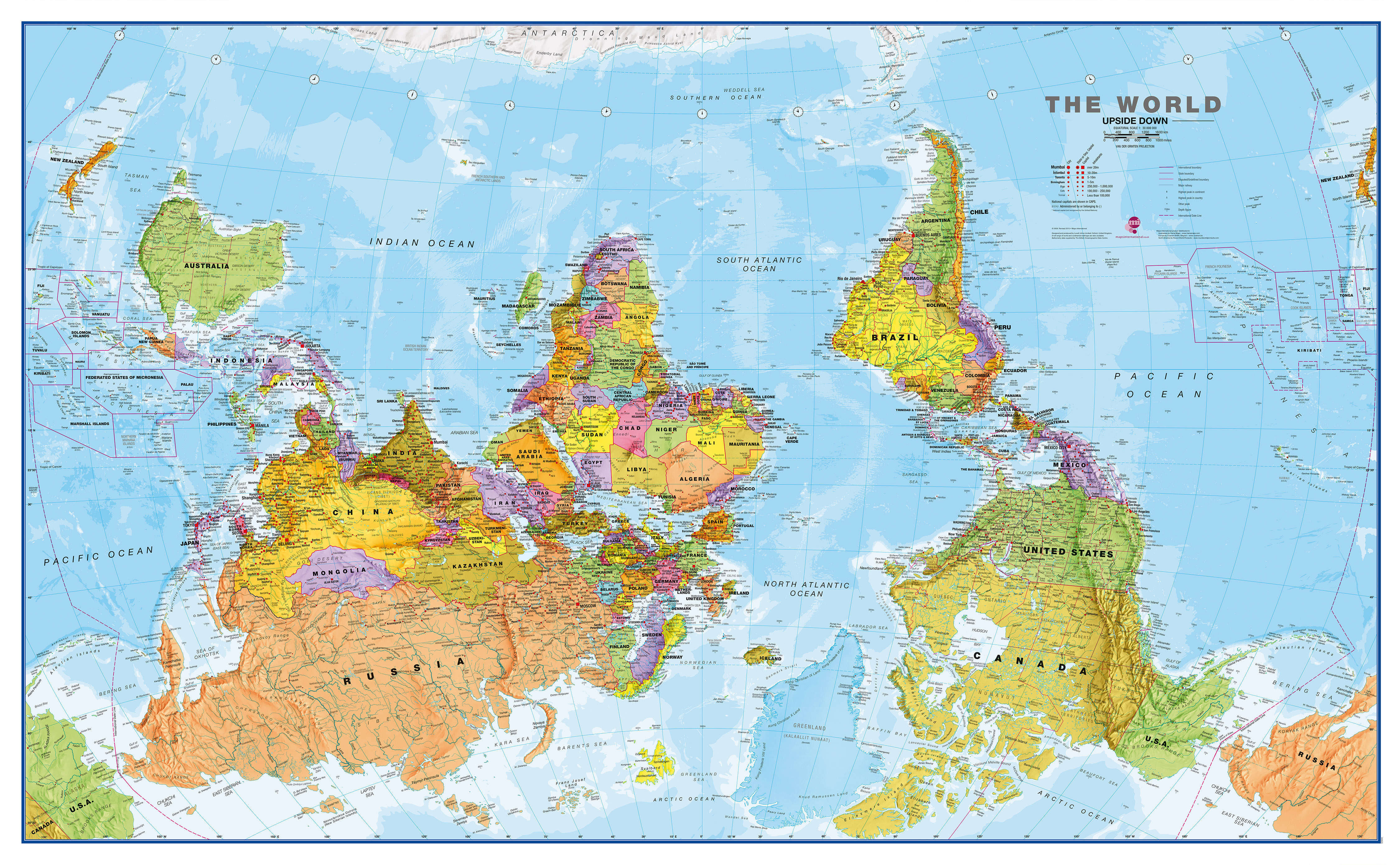 WM00626_L_CANRL - Upside Down World Wall Map Political