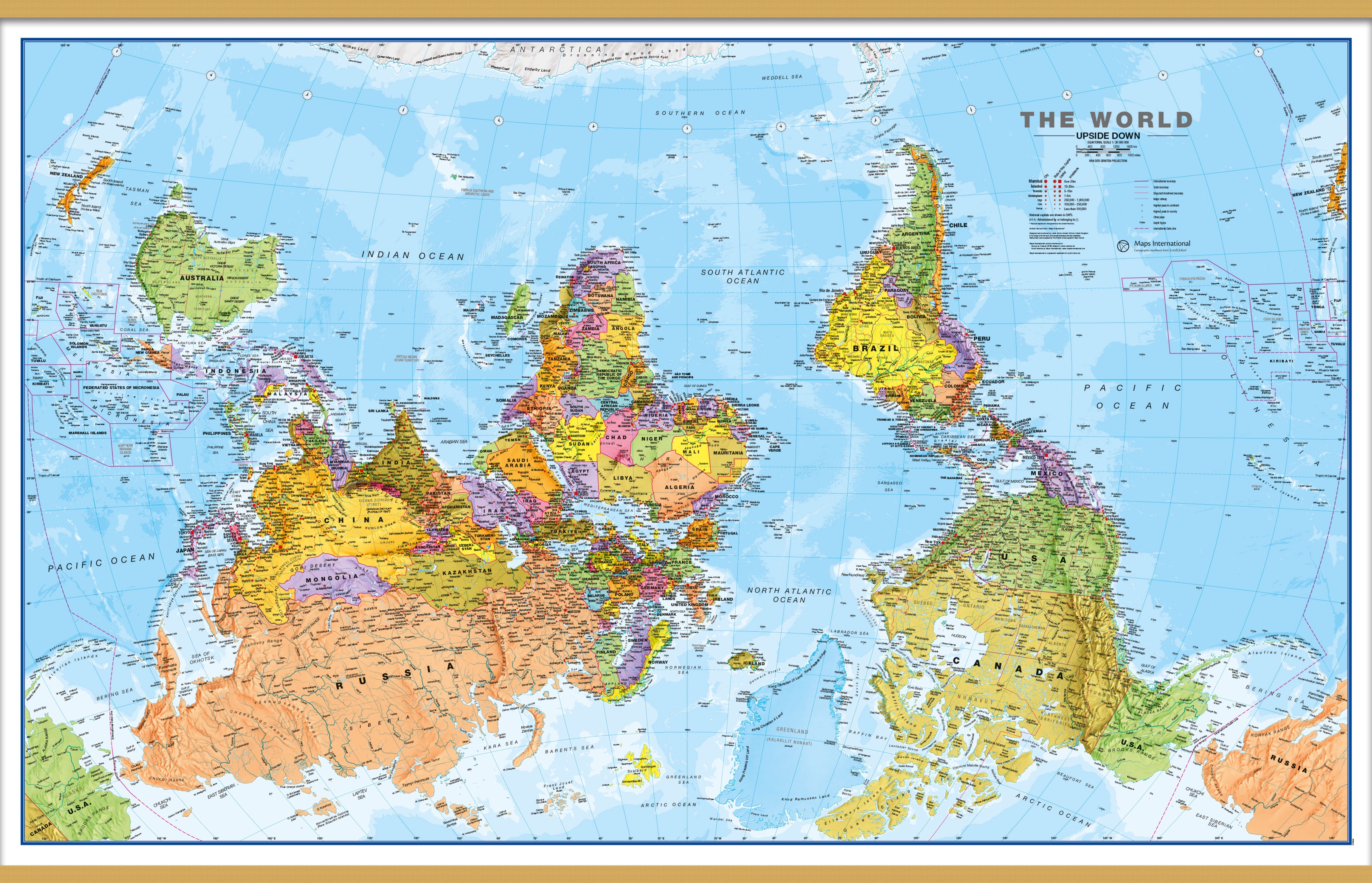 WM00626_L_LWDHB - Upside Down World Wall Map Political