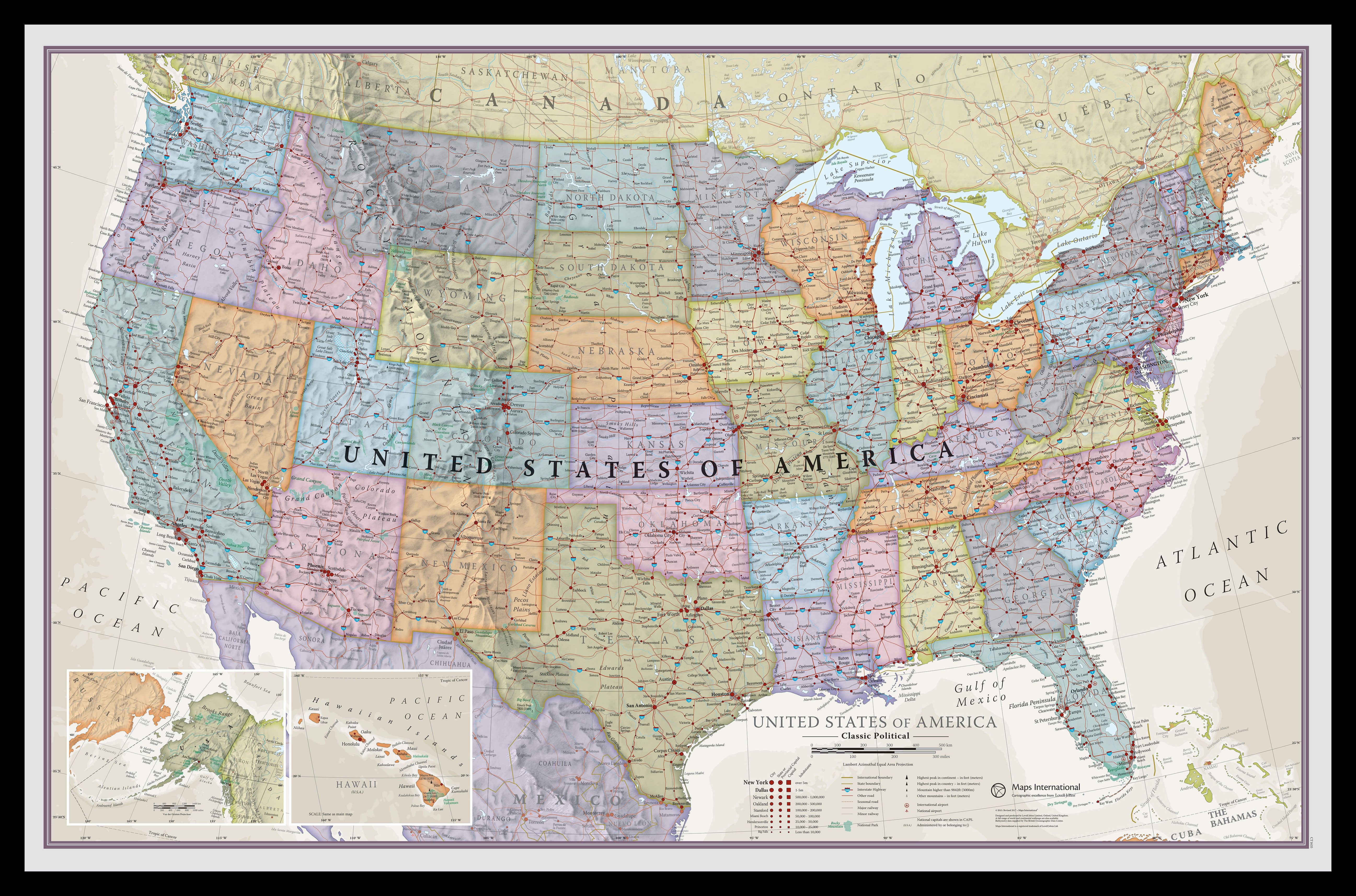Usa Classic Wall Map Black Frame Pinbl