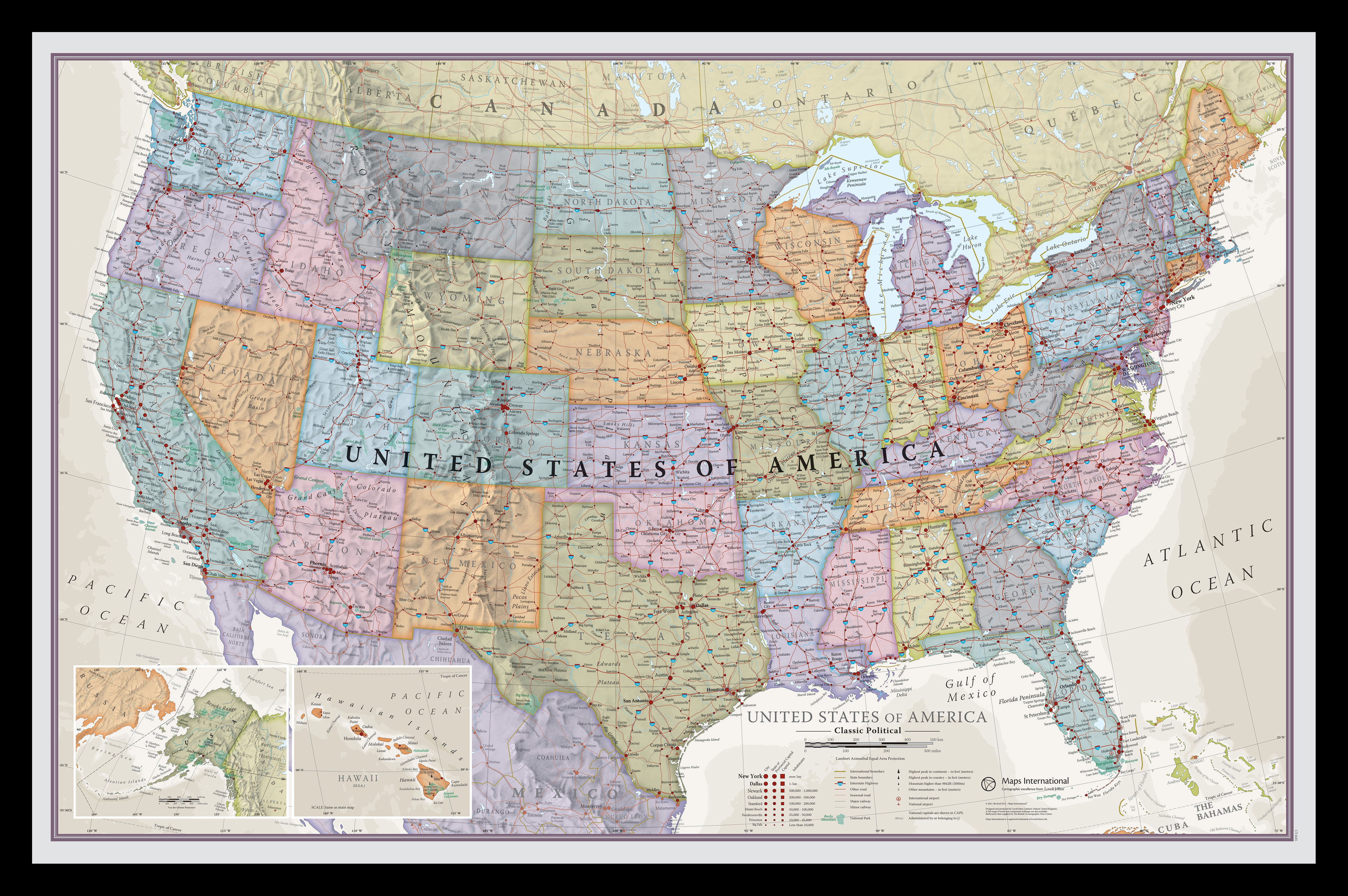 Usa Classic Wall Map Black Frame Pinbl