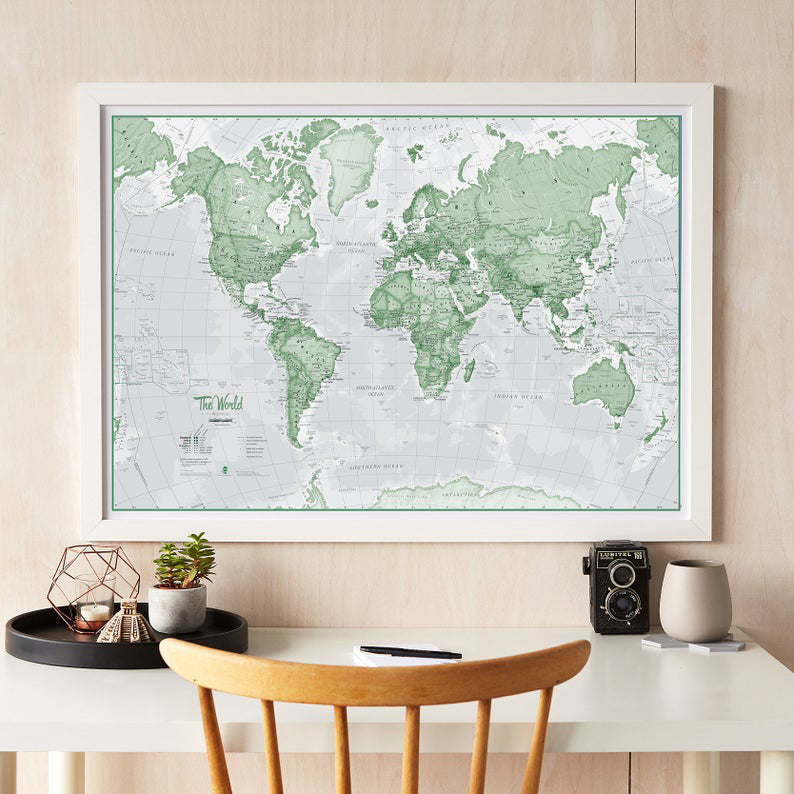 WM00274_M_BWWHI - The World Is Art - Wall Map Green