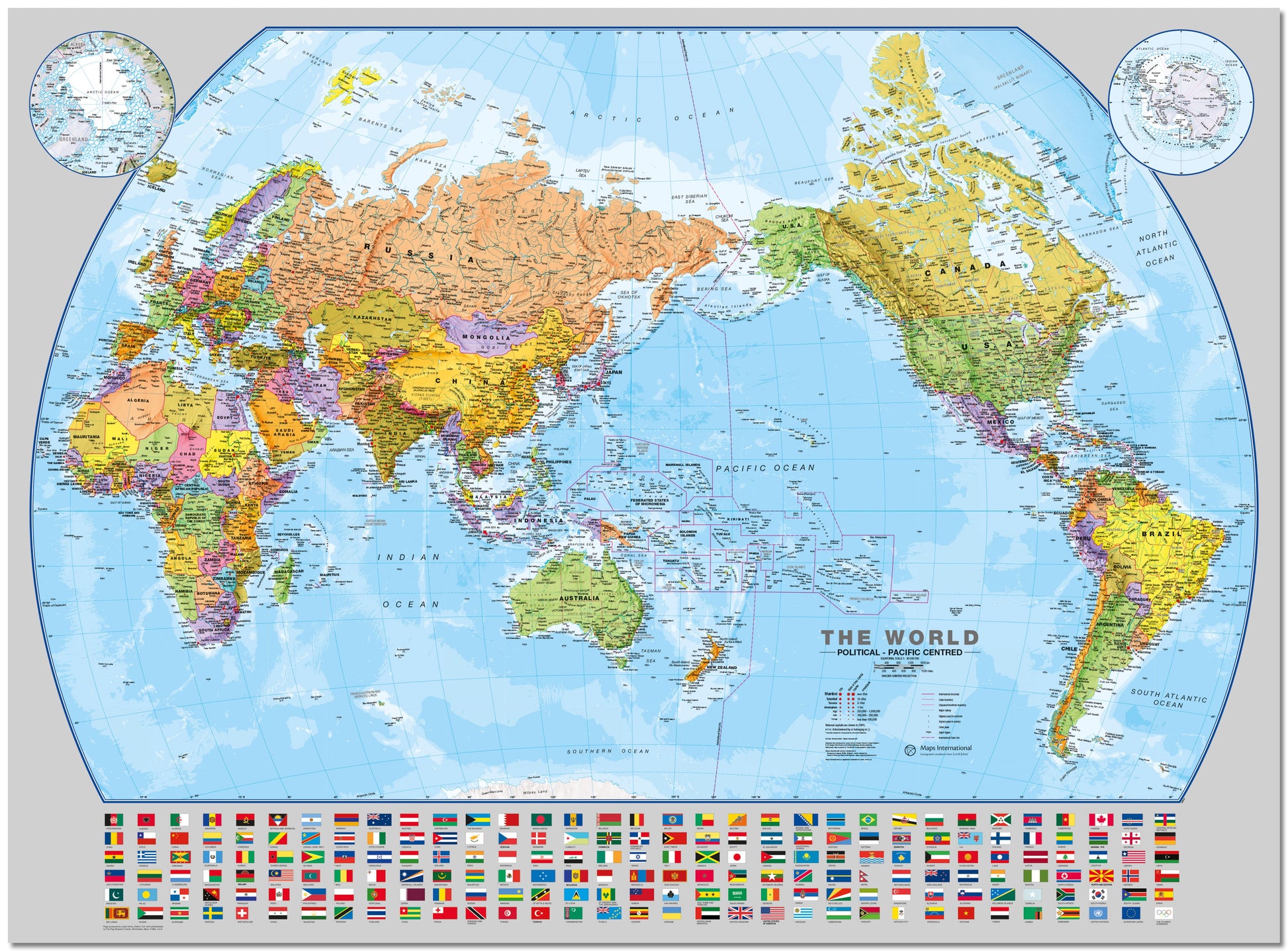 WM00400_L_LMBRD - World Pacific-centred Wall Map with flags
