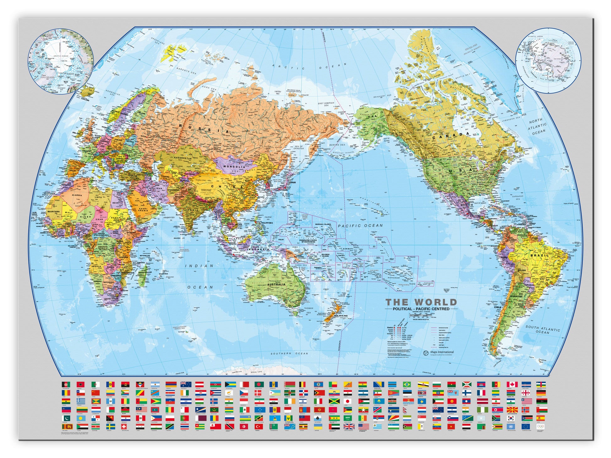 WM00400_L_CANVA - World Pacific-centred Wall Map with flags