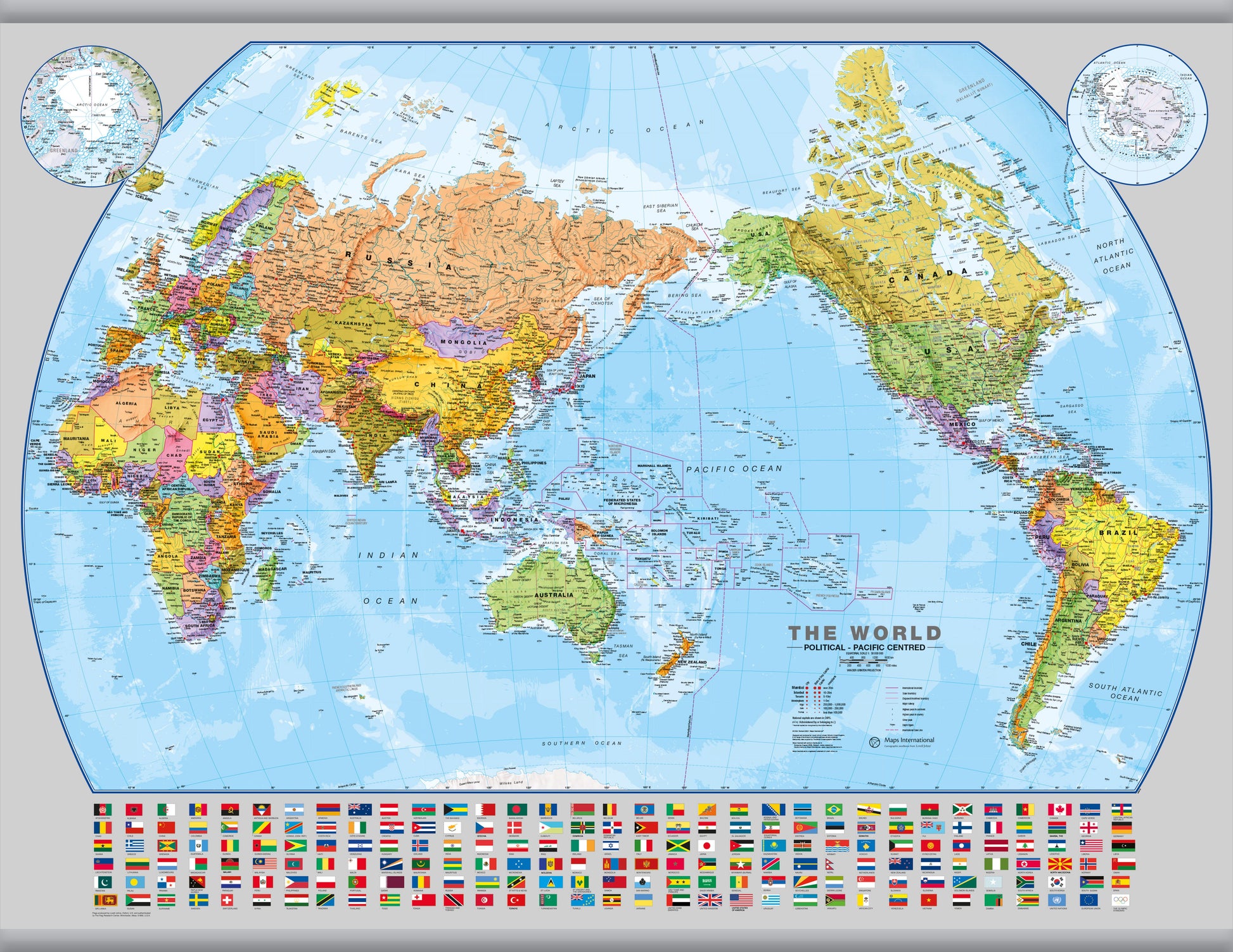 WM00400_L_LAMHB - World Pacific-centred Wall Map with flags