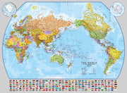 WM00400_L_LAMIN - World Pacific-centred Wall Map with flags