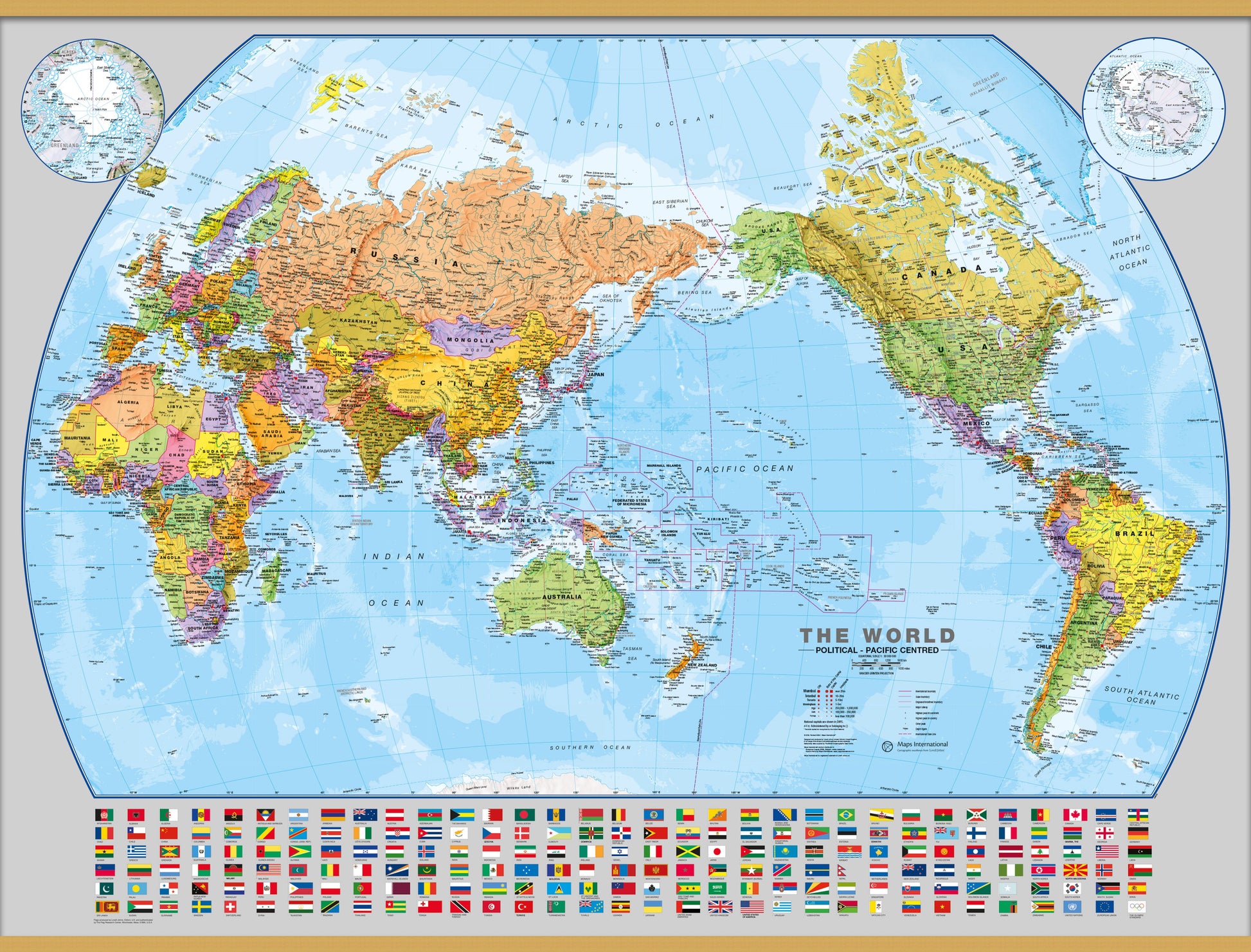 WM00400_L_CWDHB - World Pacific-centred Wall Map with flags