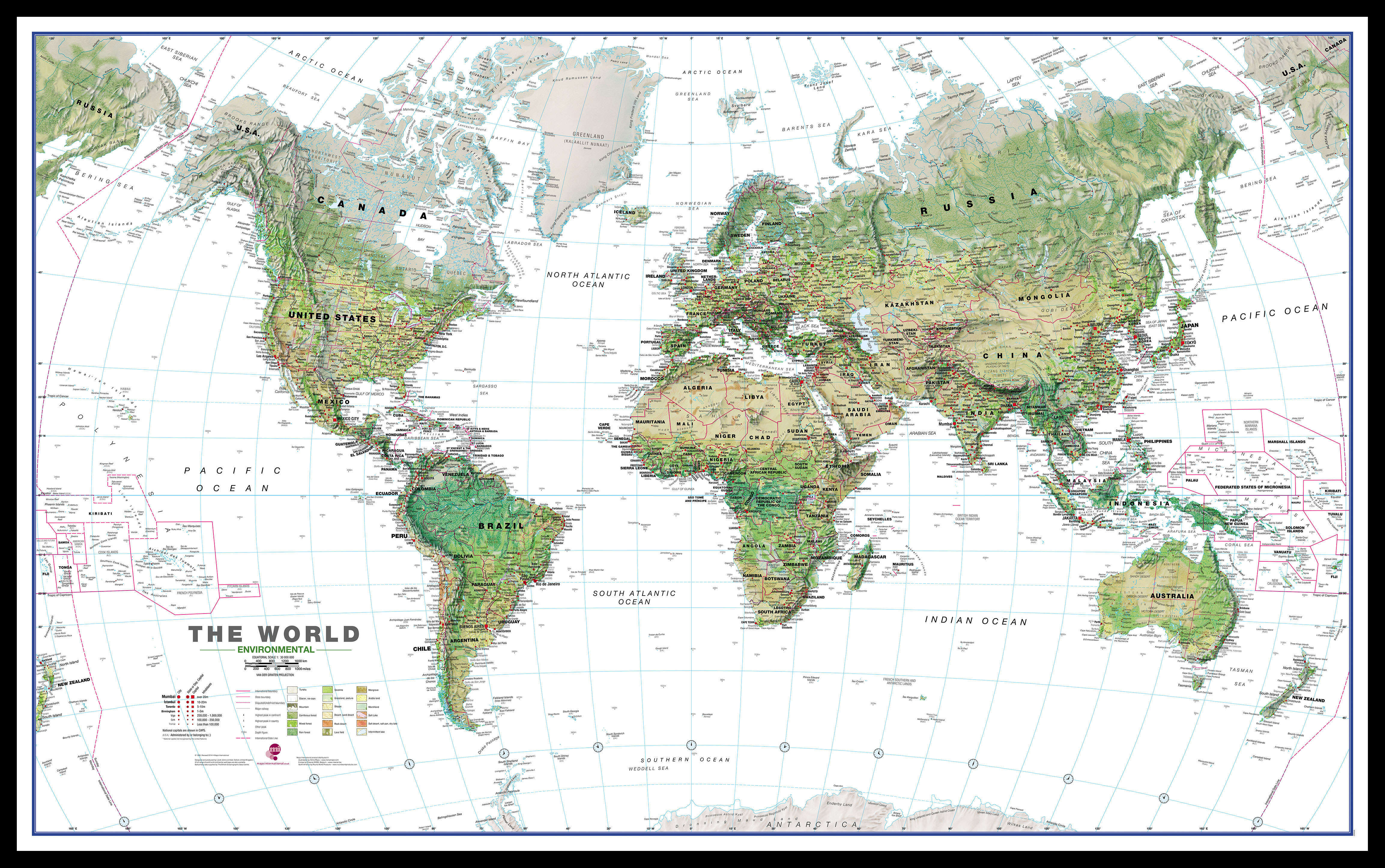 WM00402_H_LBDBL - World Wall Map Environmental White Ocean