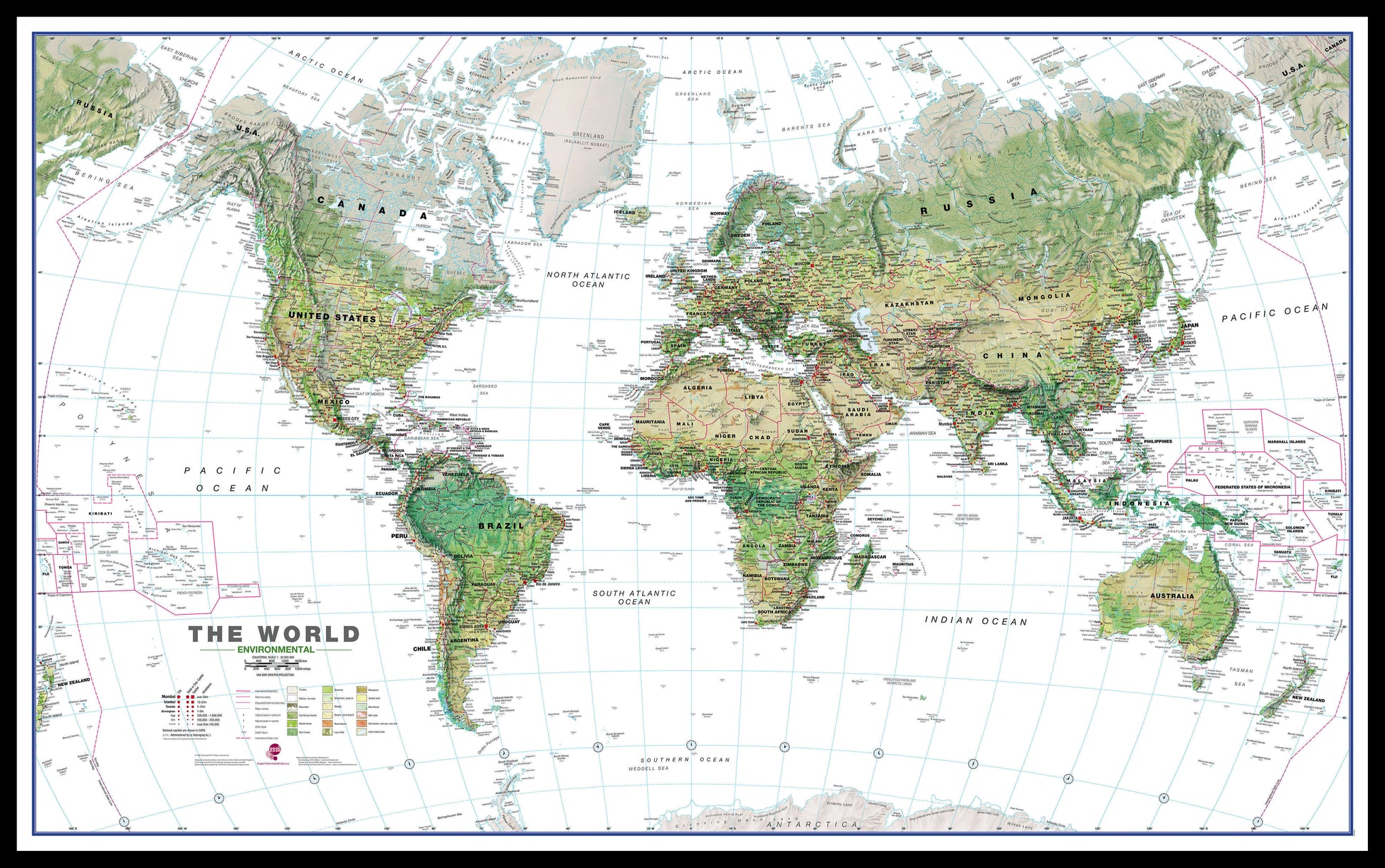 WM00402_L_LBDBL - World Wall Map Environmental White Ocean