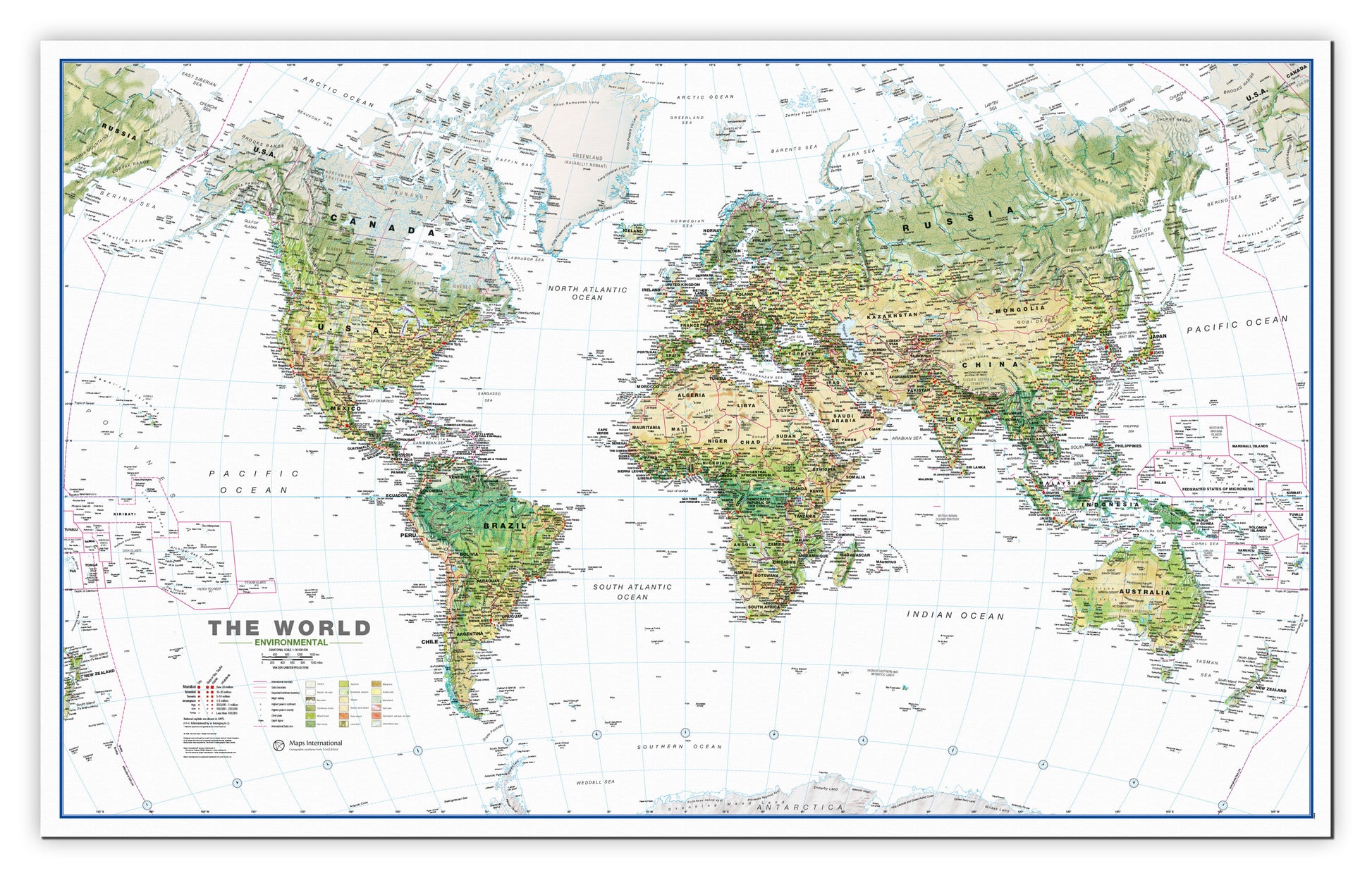 WM00402_L_CANVA - World Wall Map Environmental White Ocean