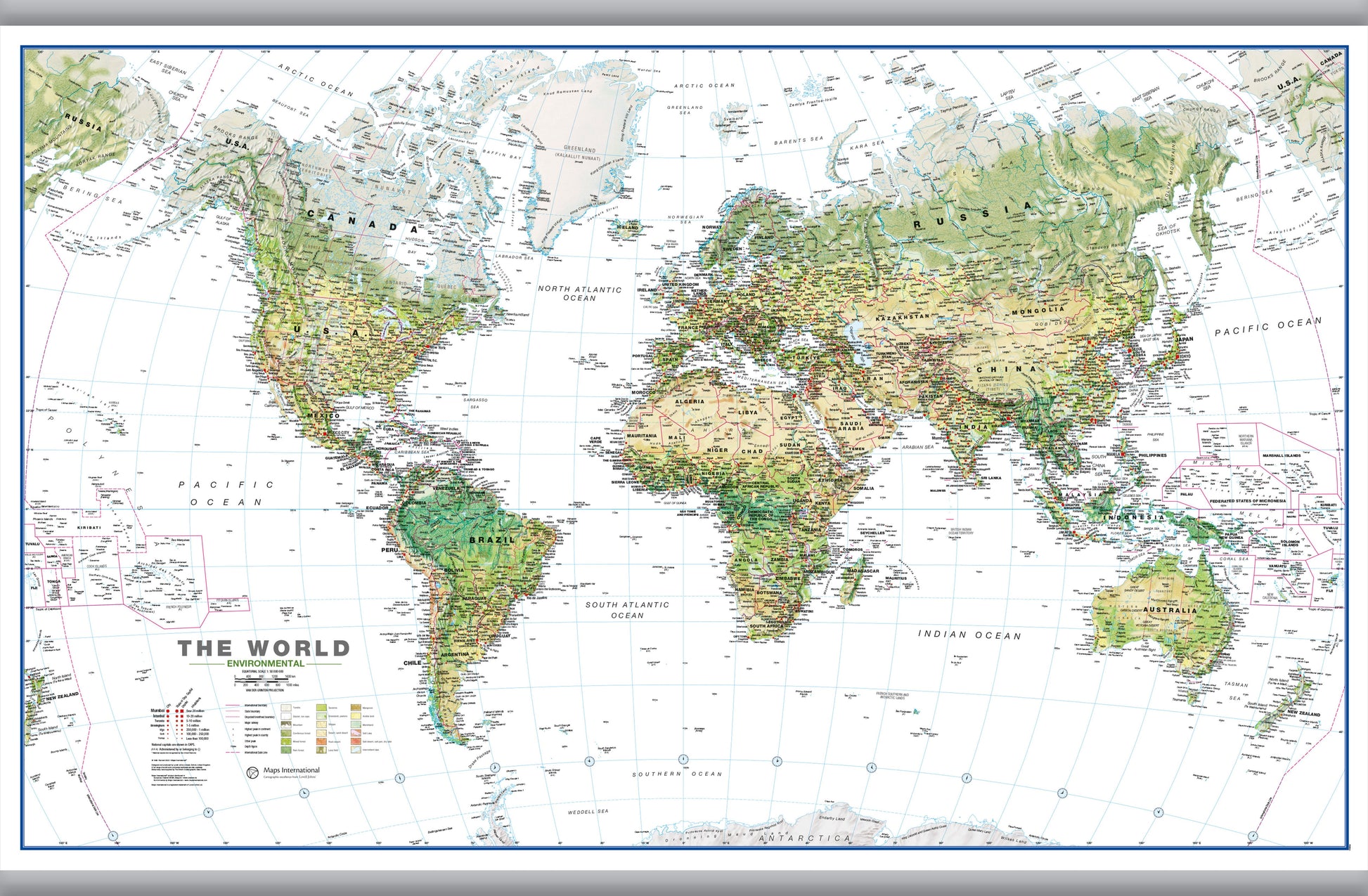 WM00402_L_CANHB - World Wall Map Environmental White Ocean