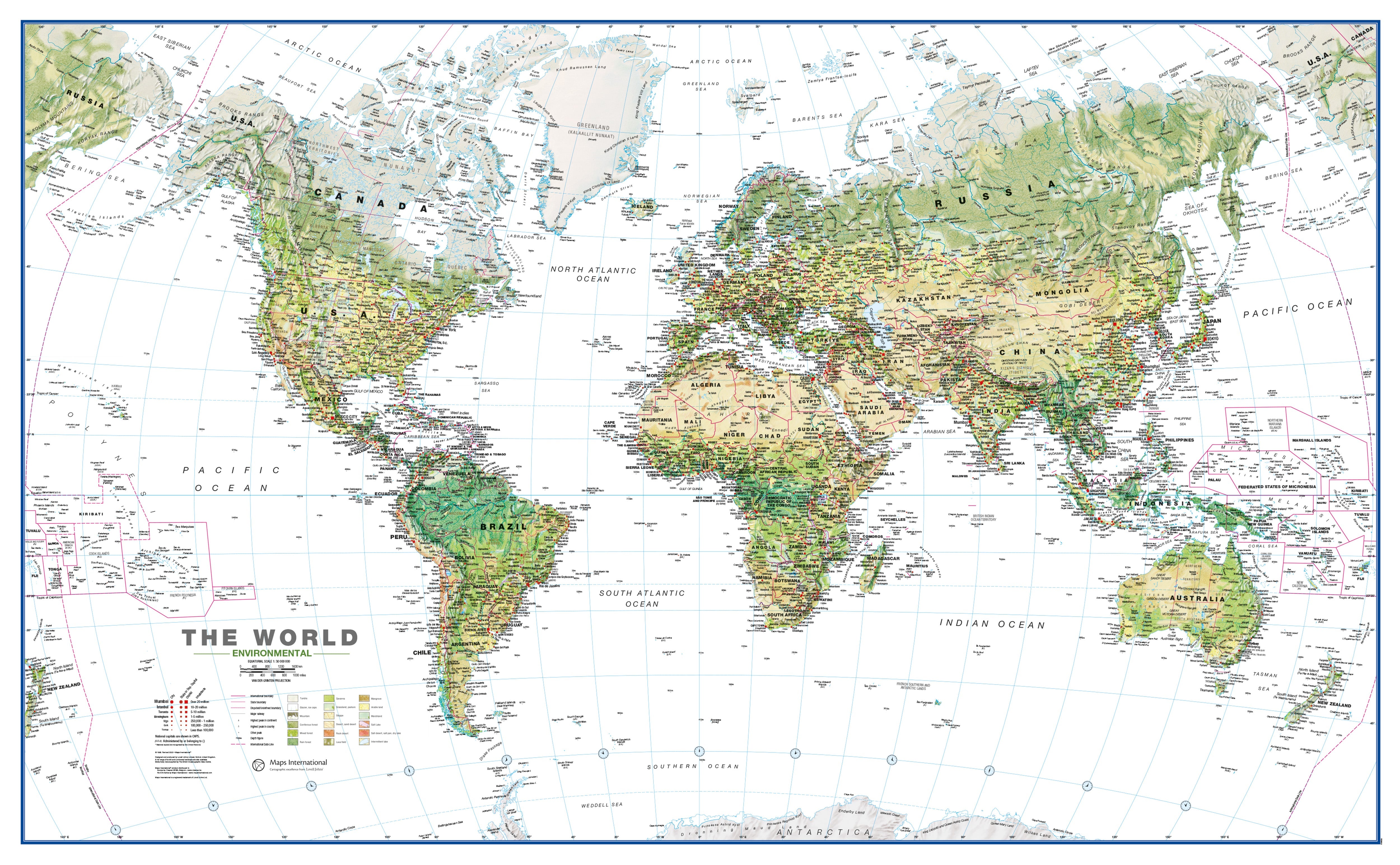 WM00402_L_PAPER - World Wall Map Environmental White Ocean