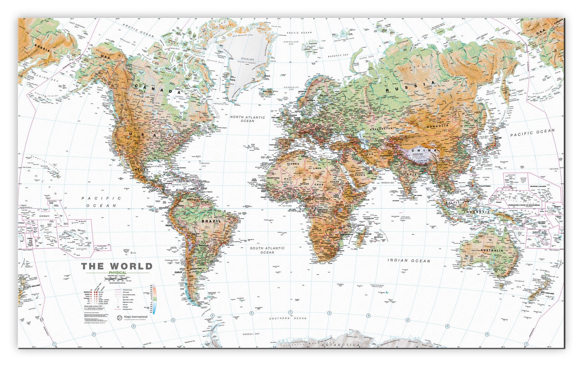 WM00914_L_CANVA - World Wall Map Physical White Ocean
